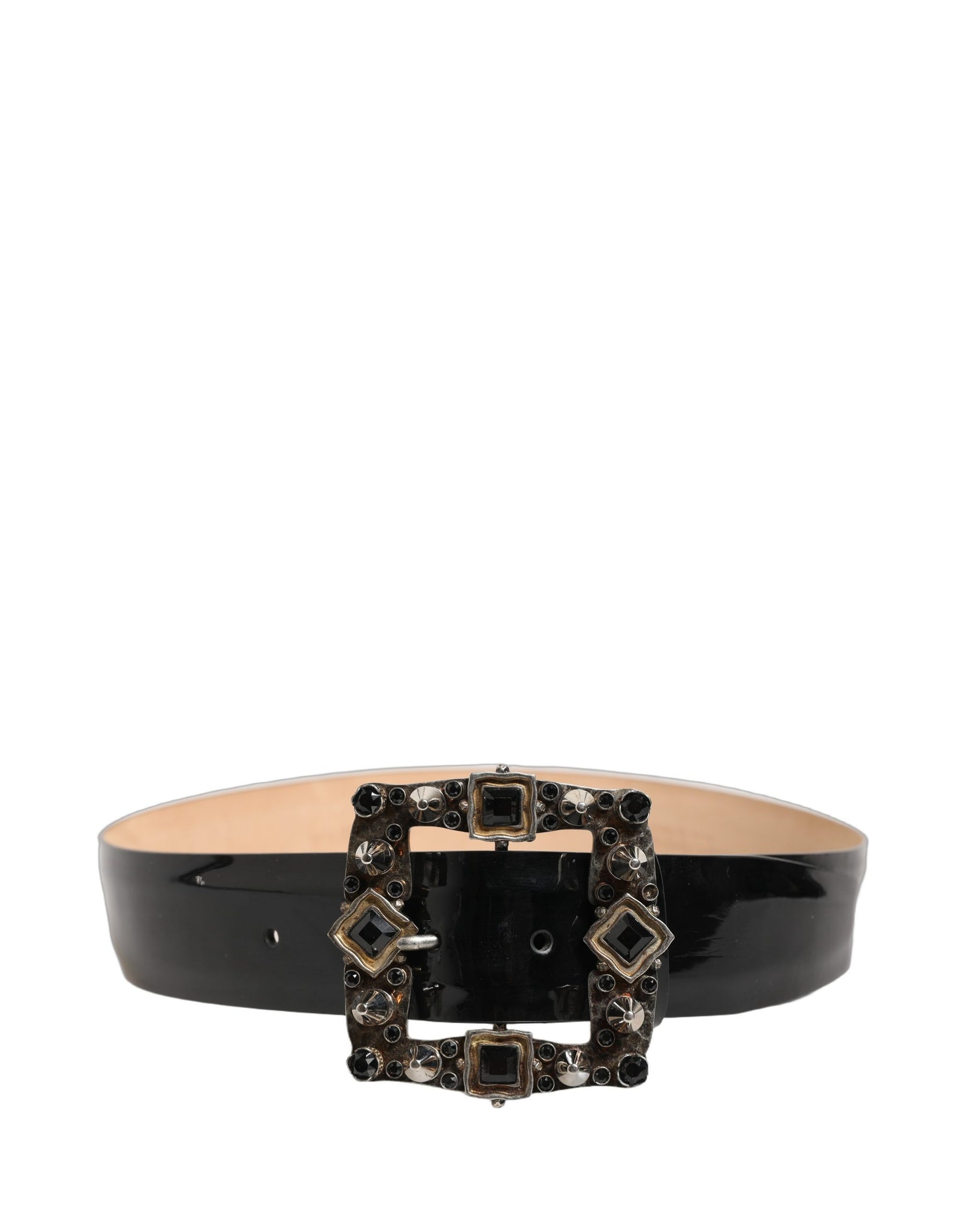 Dolce & Gabbana Black Leather Crystal Metal Buckle Belt | Regal Royce