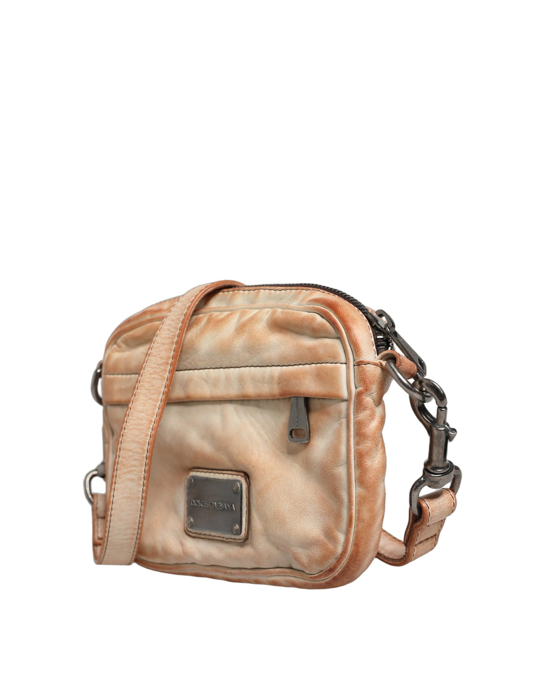 Dolce & Gabbana Beige Vintage Leather Logo Plaque Shoulder Borse Men Bag | Regal Royce
