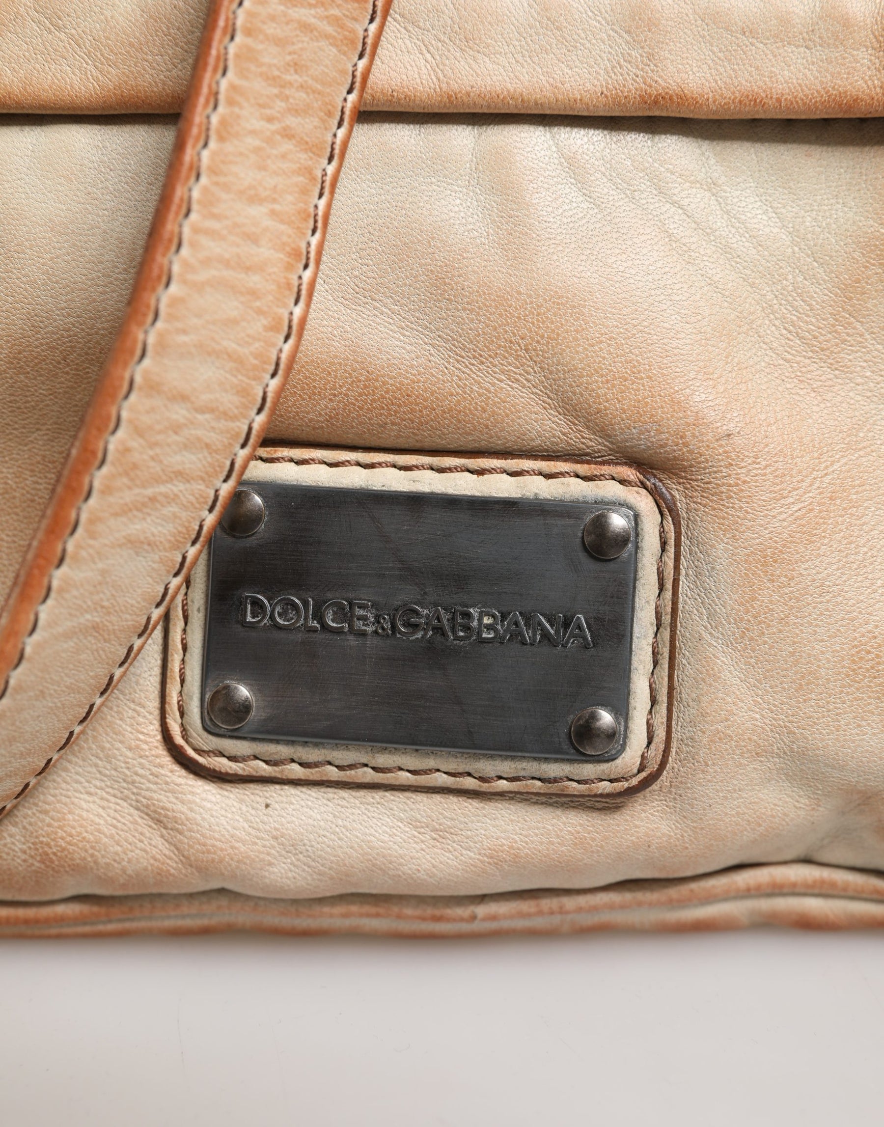 Dolce & Gabbana Beige Vintage Leather Logo Plaque Shoulder Borse Men Bag | Regal Royce