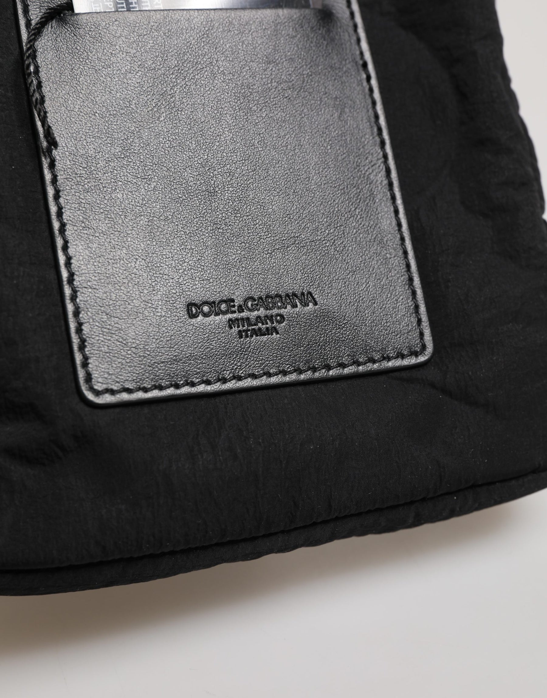 Dolce & Gabbana Black Nylon Rubberized Logo Print Crossbody Borse Bag | Regal Royce