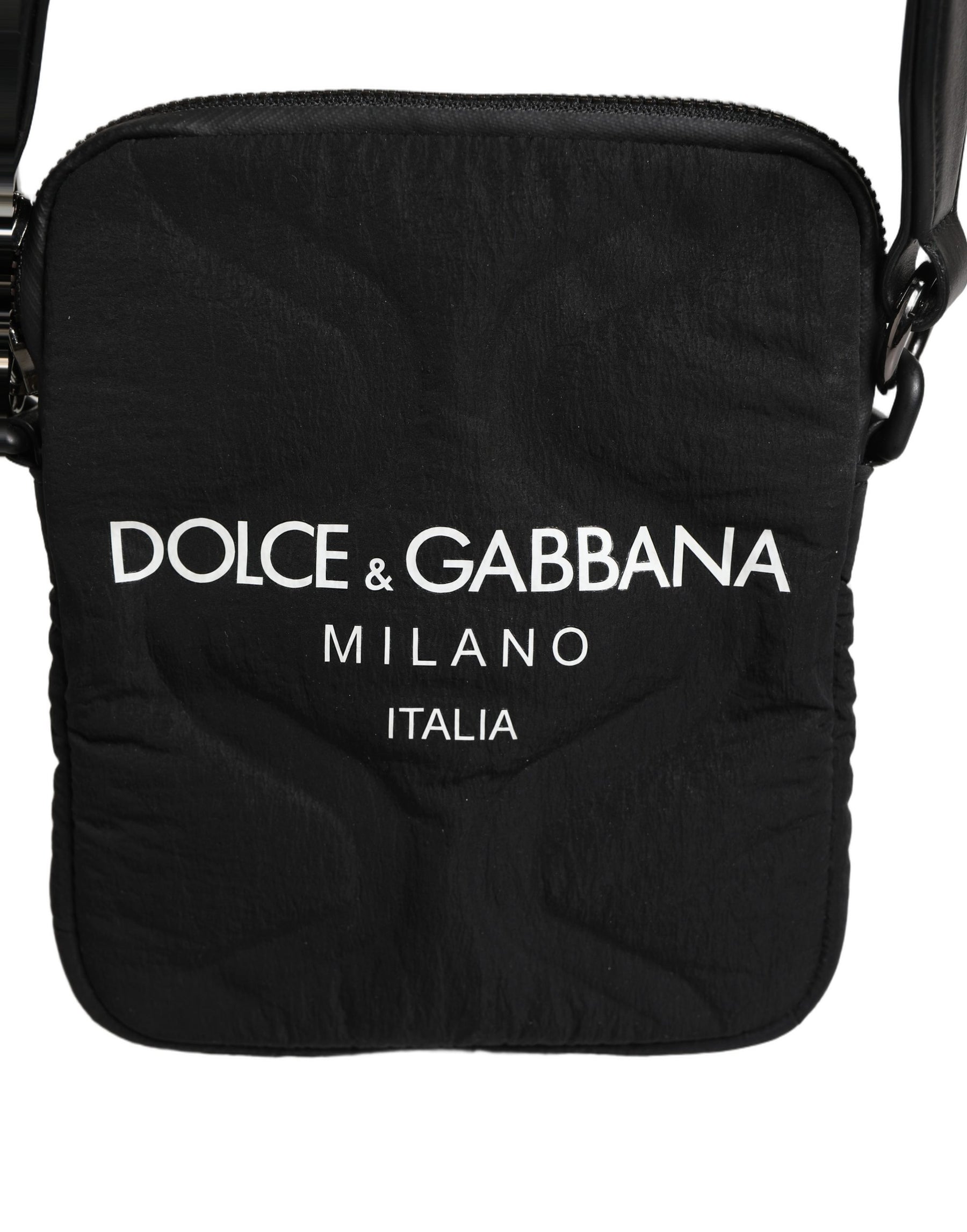 Dolce & Gabbana Black Nylon Rubberized Logo Print Crossbody Borse Bag | Regal Royce