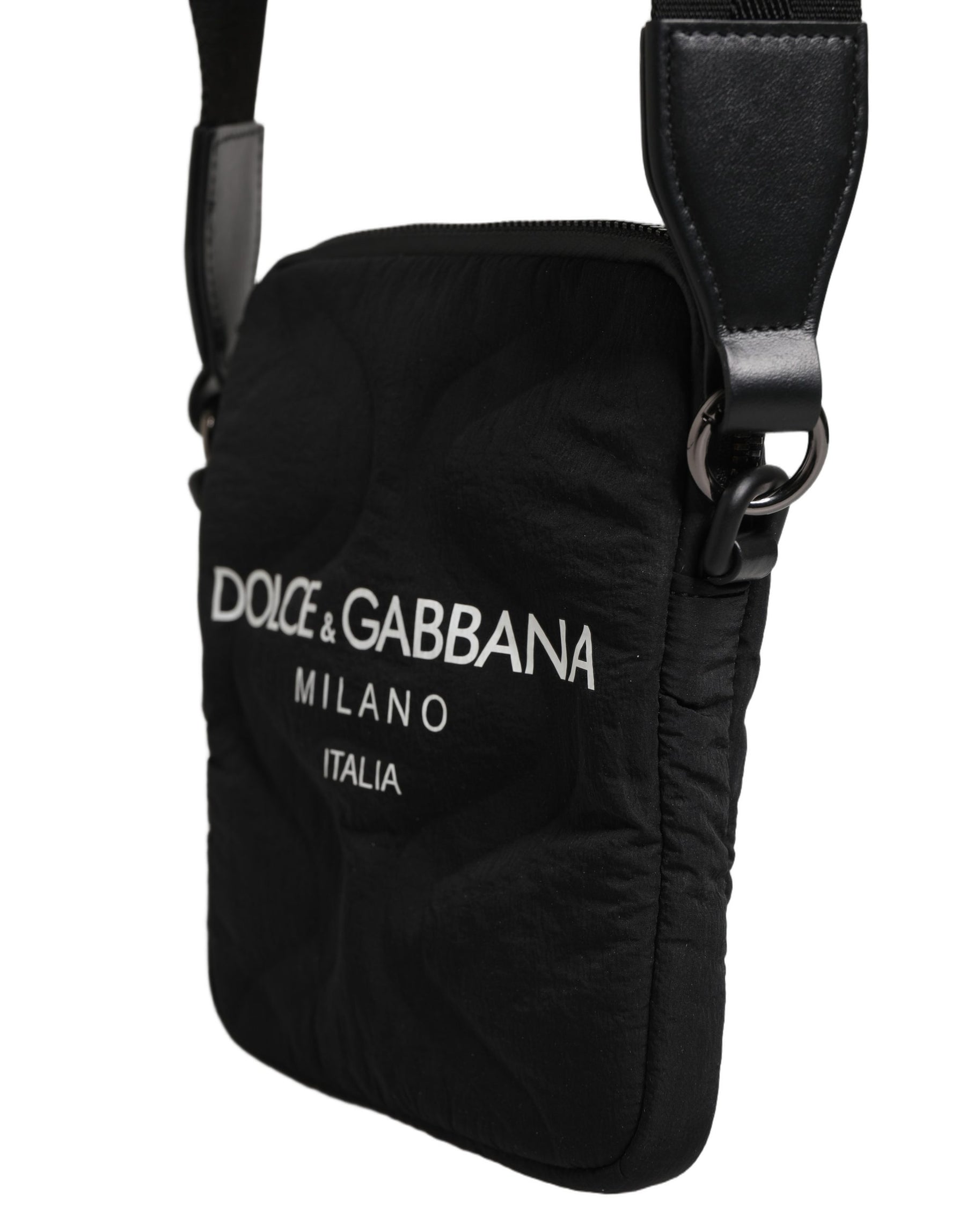 Dolce & Gabbana Black Nylon Rubberized Logo Print Crossbody Borse Bag | Regal Royce