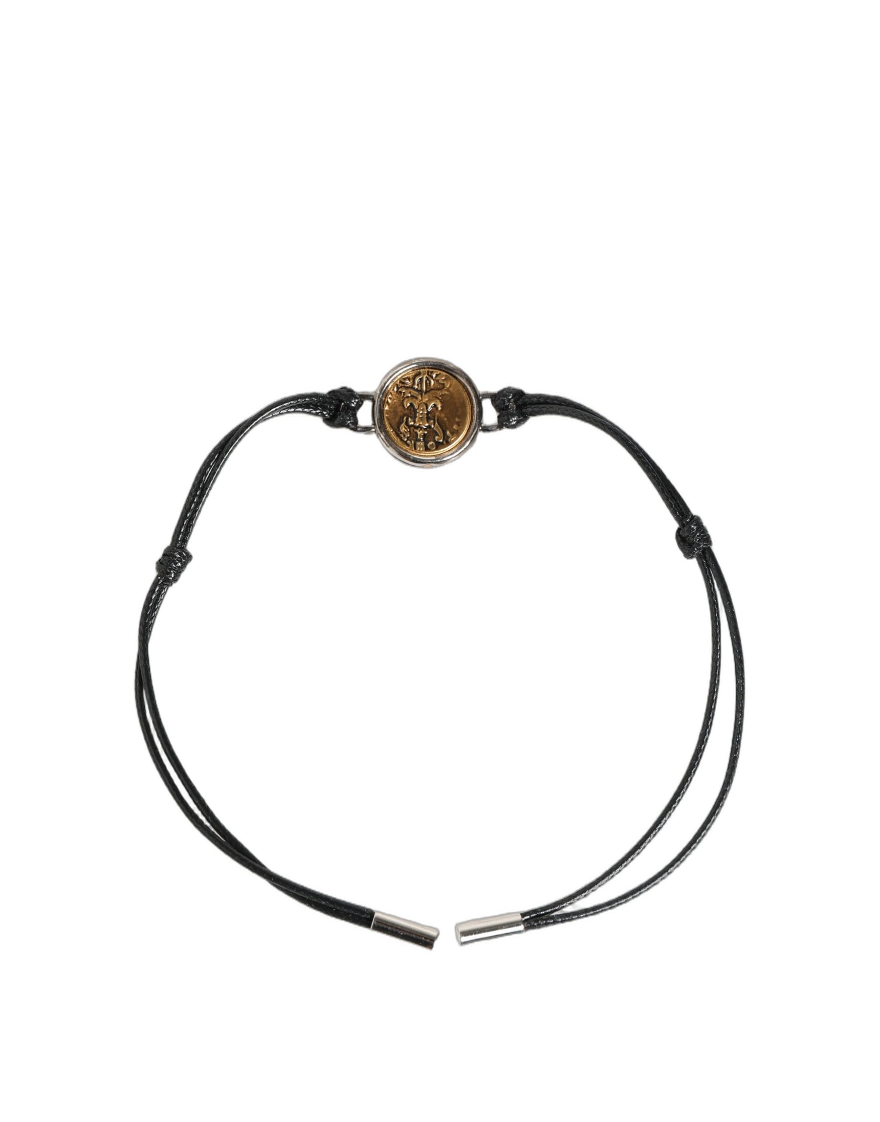 Dolce & Gabbana Black Polyester Cord Gold Tone Roman Coin Charm Bracelet | Regal Royce