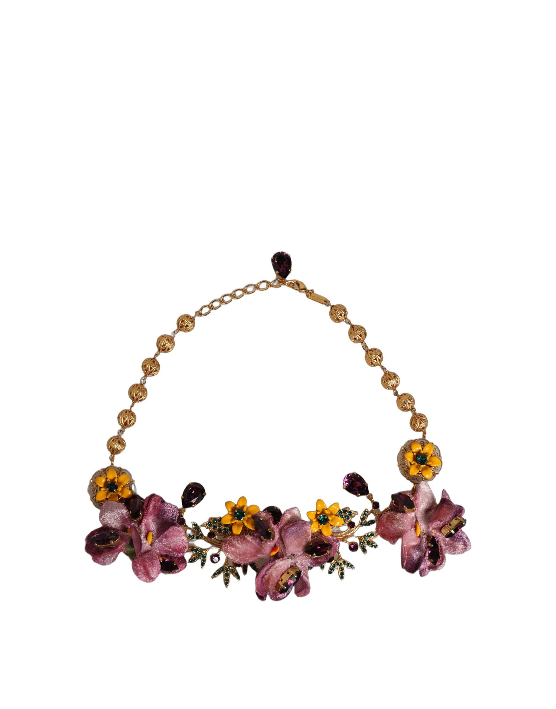 Dolce & Gabbana Gold Brass Mix Fiori Flowers Crystal Chain Necklace | Regal Royce