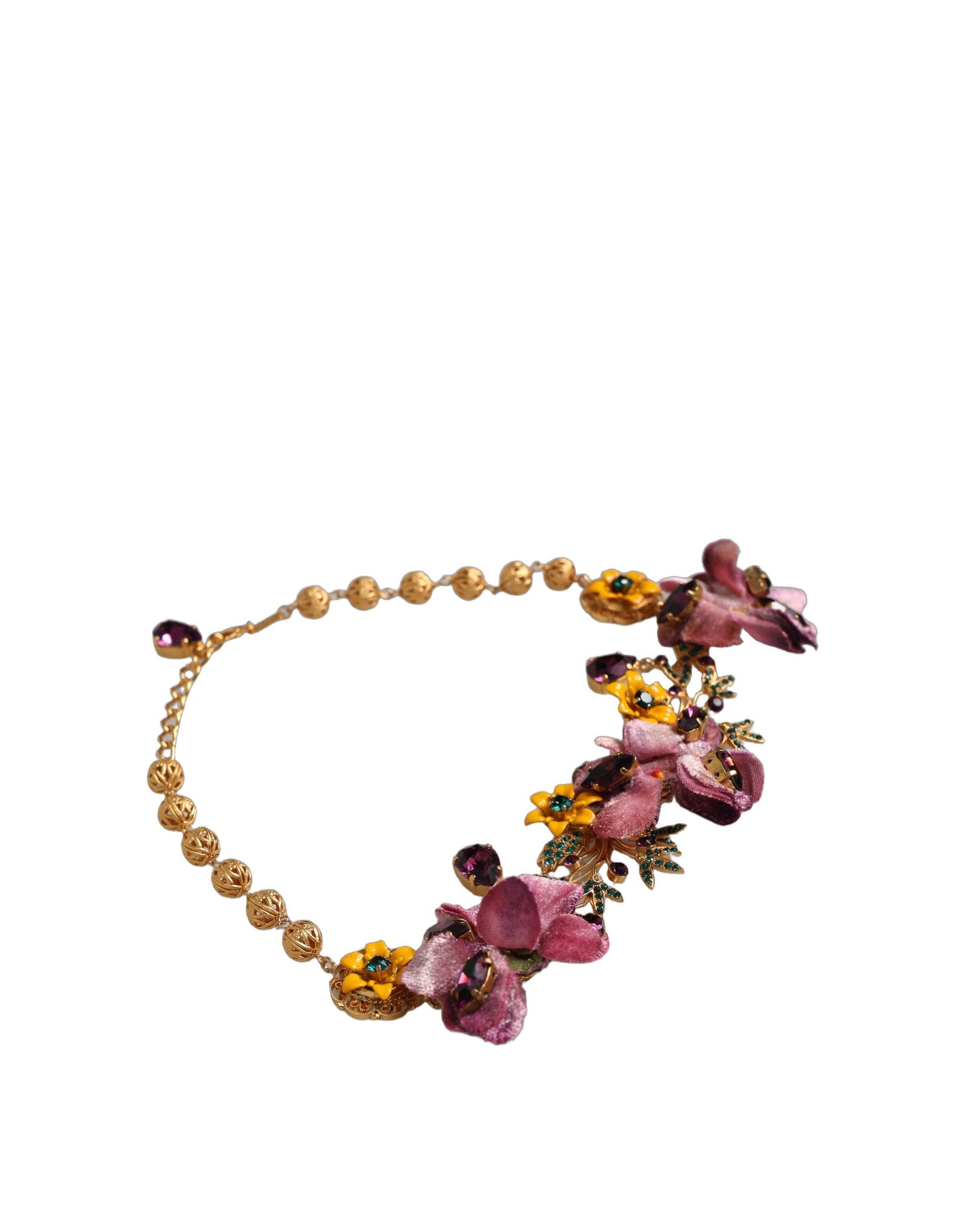Dolce & Gabbana Gold Brass Mix Fiori Flowers Crystal Chain Necklace | Regal Royce