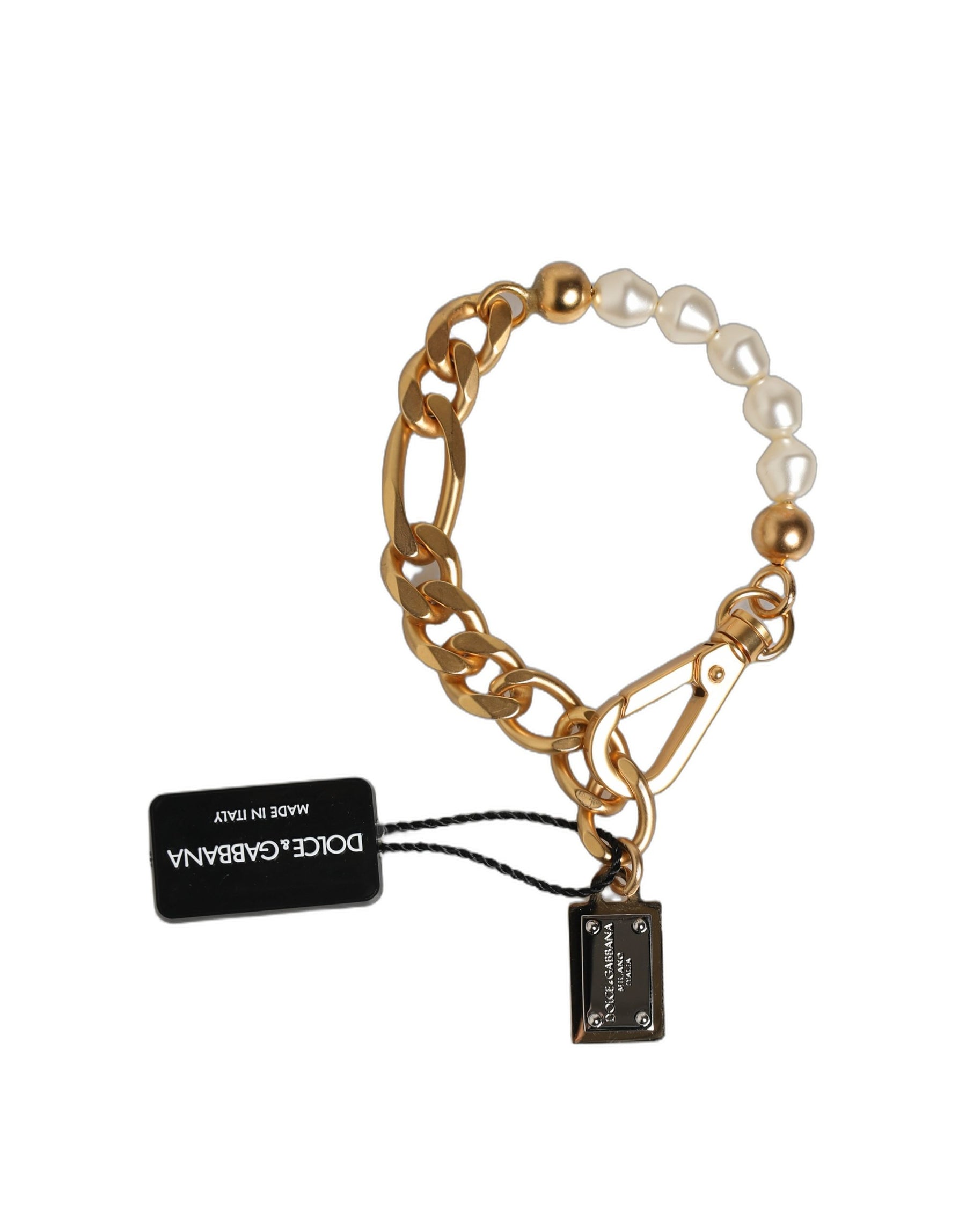 Dolce & Gabbana Gold Brass Pearl Embellished Chain Link Jewelry Bracelet | Regal Royce