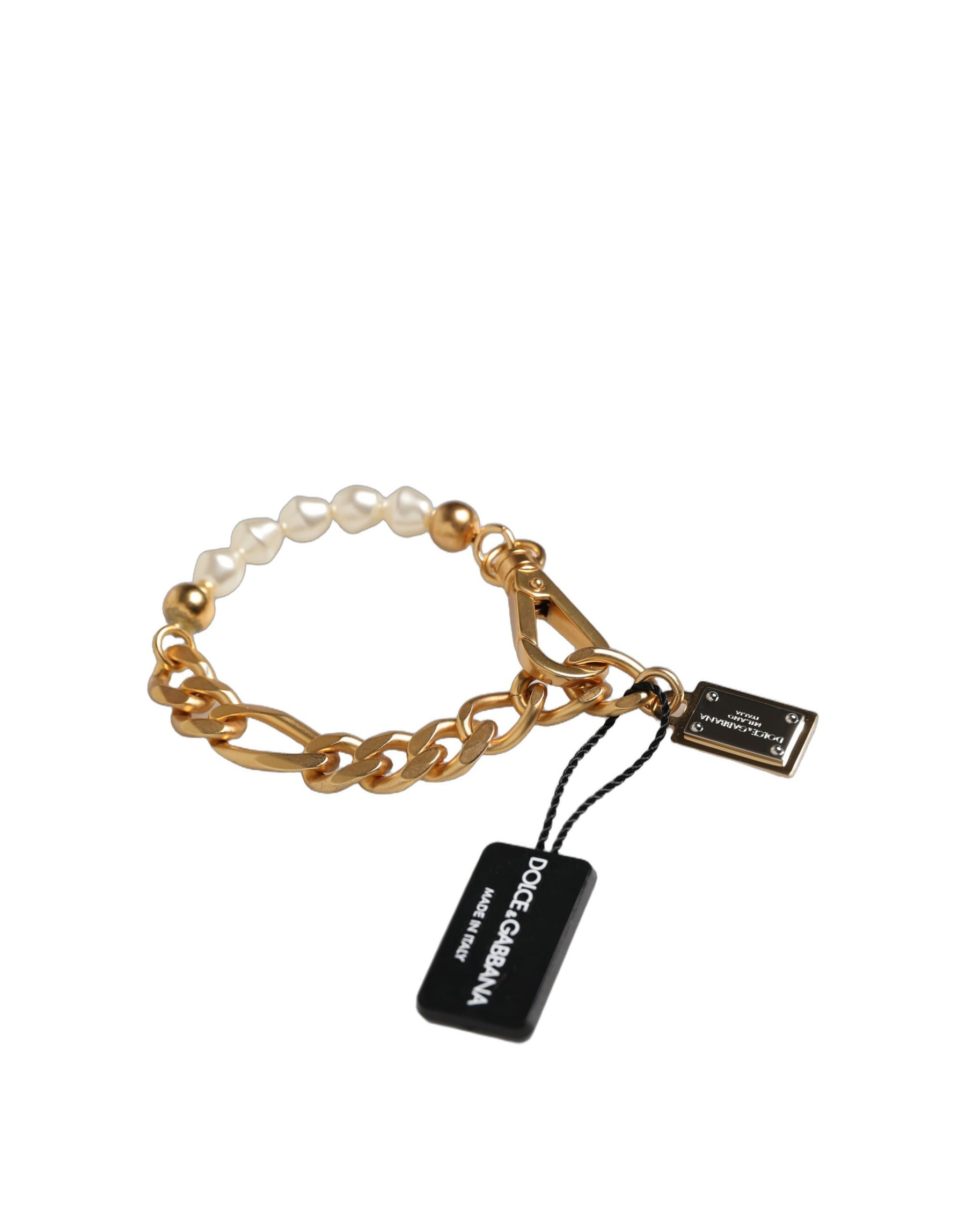 Dolce & Gabbana Gold Brass Pearl Embellished Chain Link Jewelry Bracelet | Regal Royce