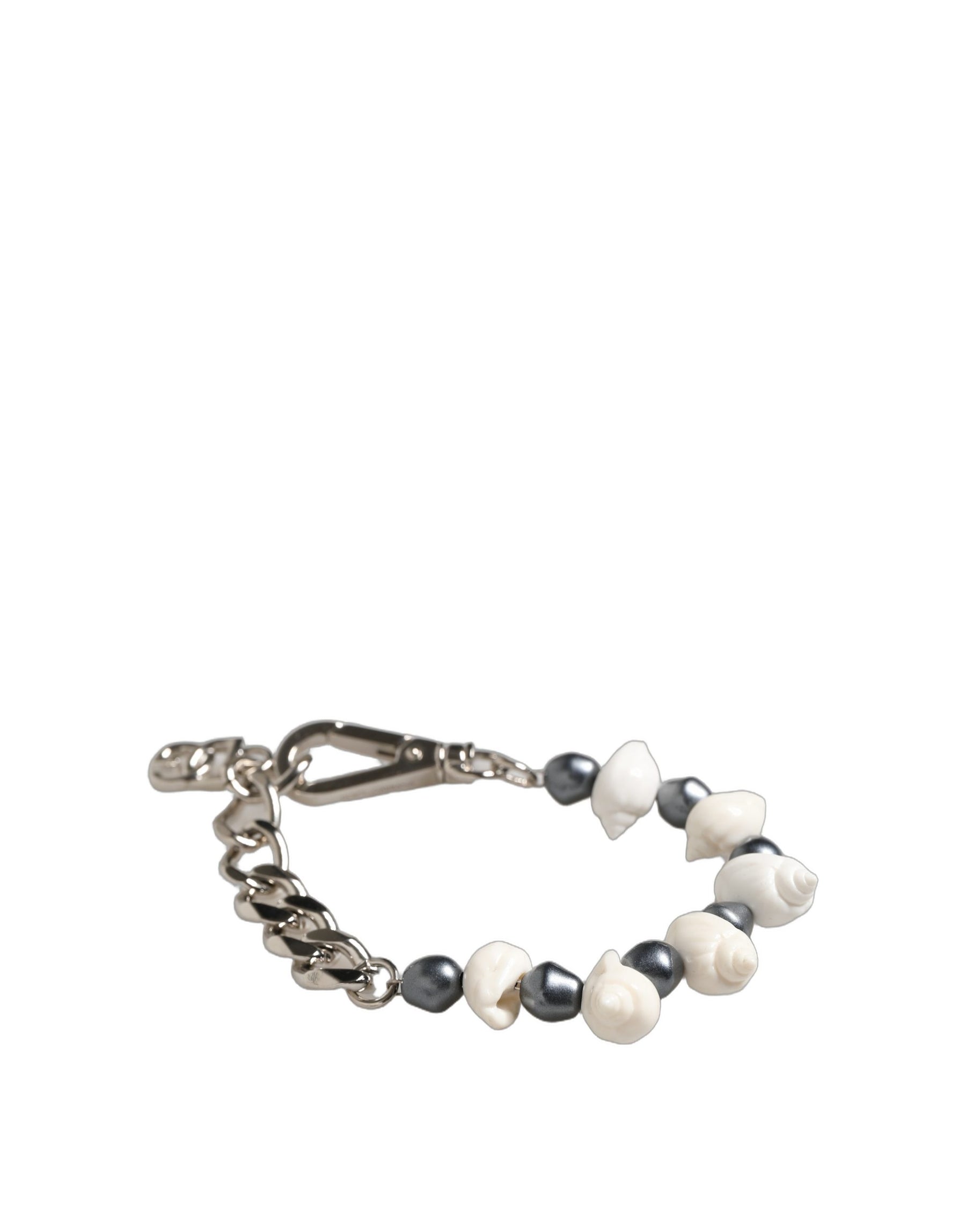 Dolce & Gabbana Silver Tone Brass Beaded Shell DG Logo Pendant Bracelet | Regal Royce