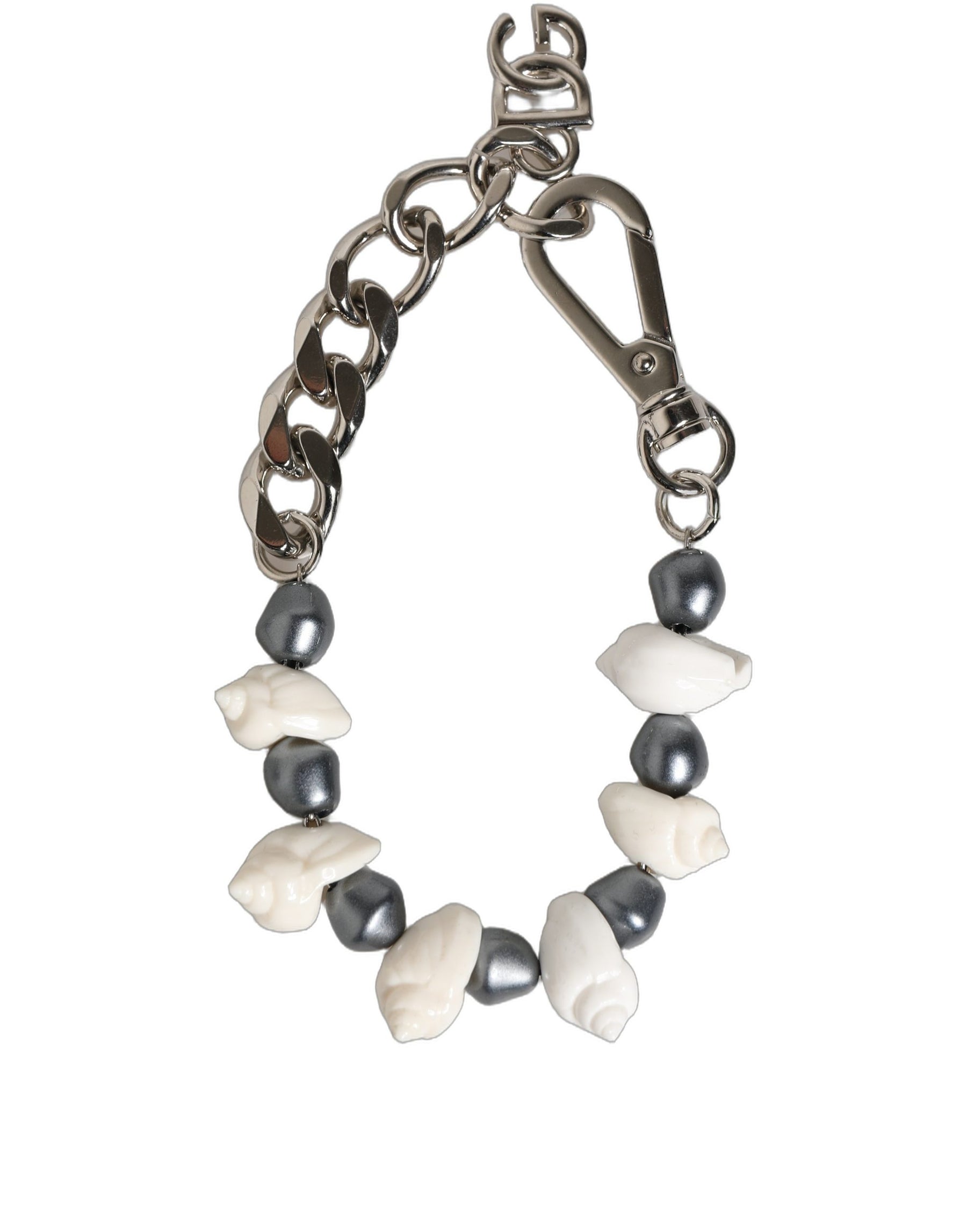 Dolce & Gabbana Silver Tone Brass Beaded Shell DG Logo Pendant Bracelet | Regal Royce