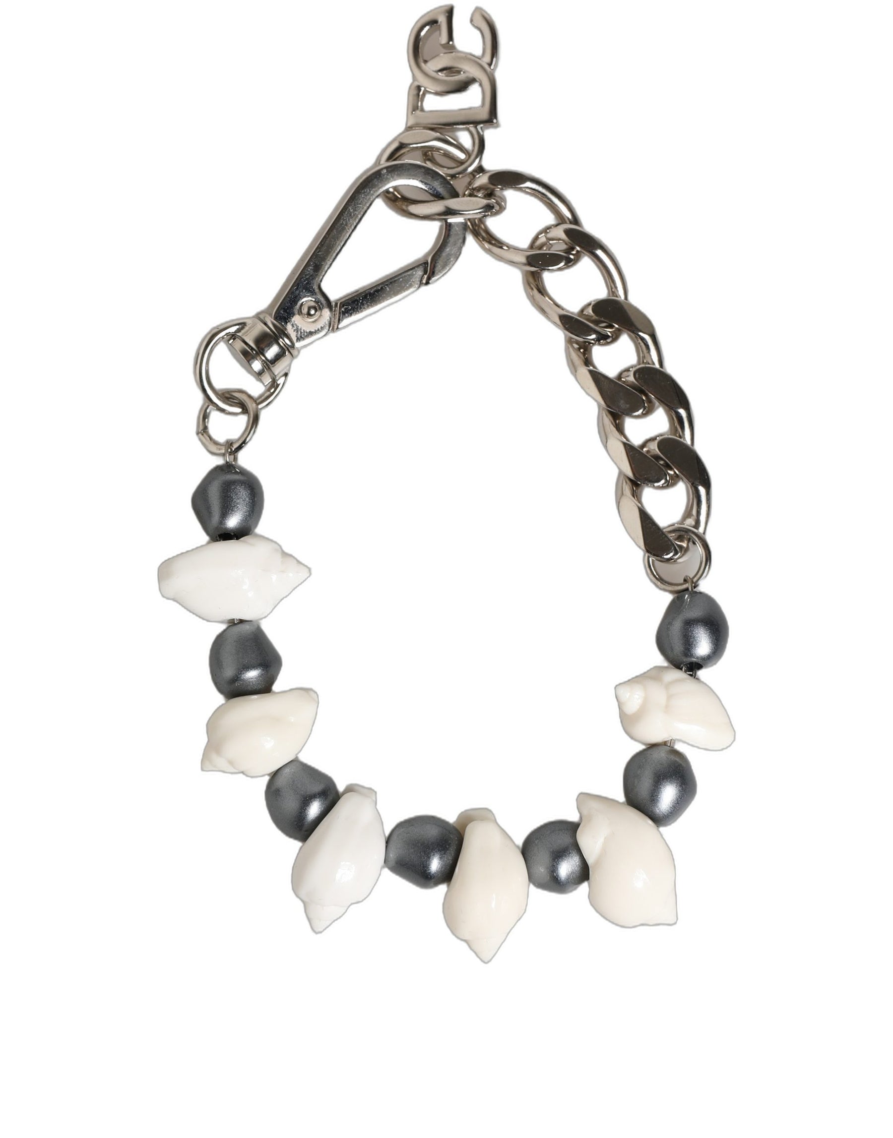 Dolce & Gabbana Silver Tone Brass Beaded Shell DG Logo Pendant Bracelet | Regal Royce