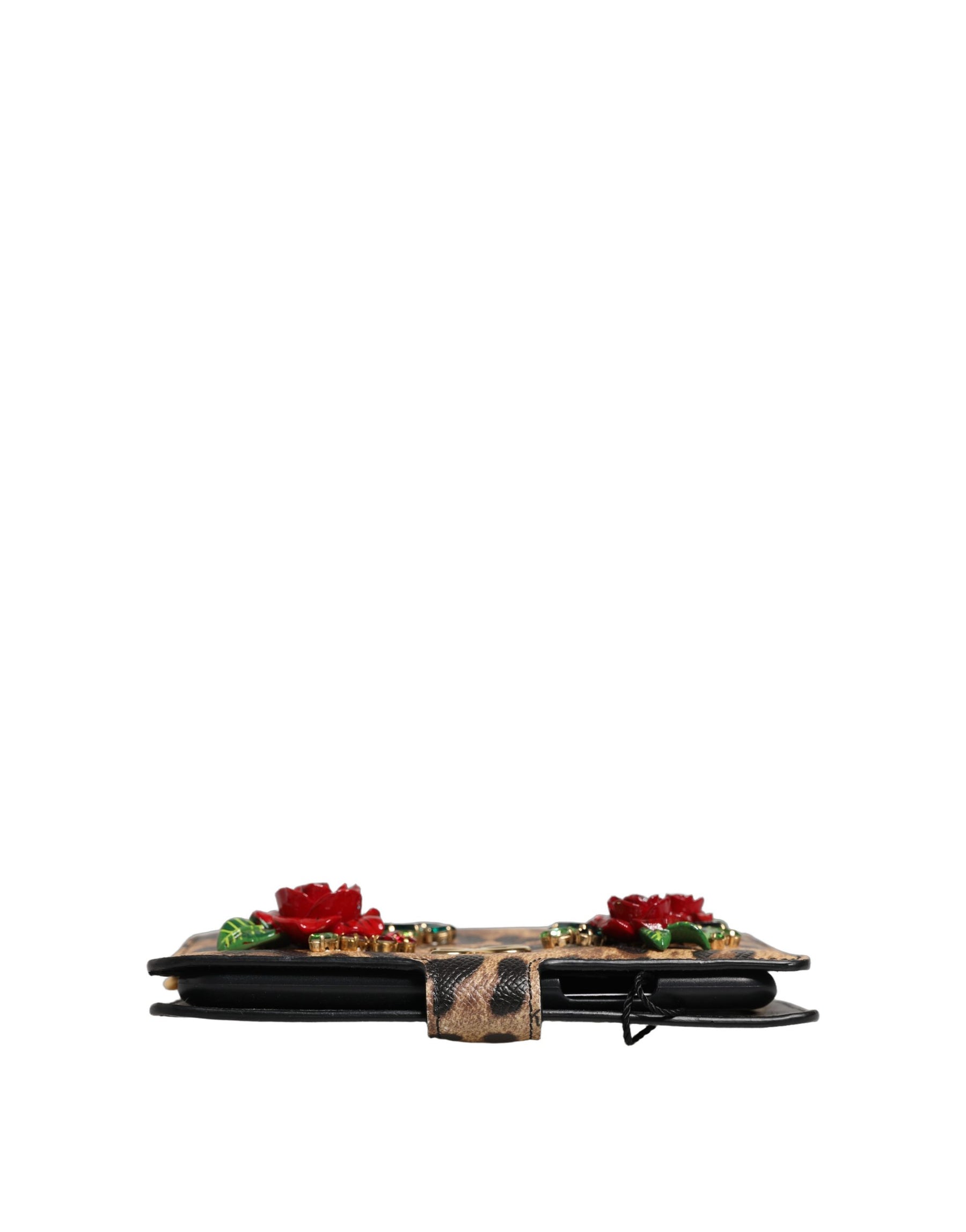 Dolce & Gabbana Flip Cover Brown Leopard Crystal iPhone X - XS Case | Regal Royce