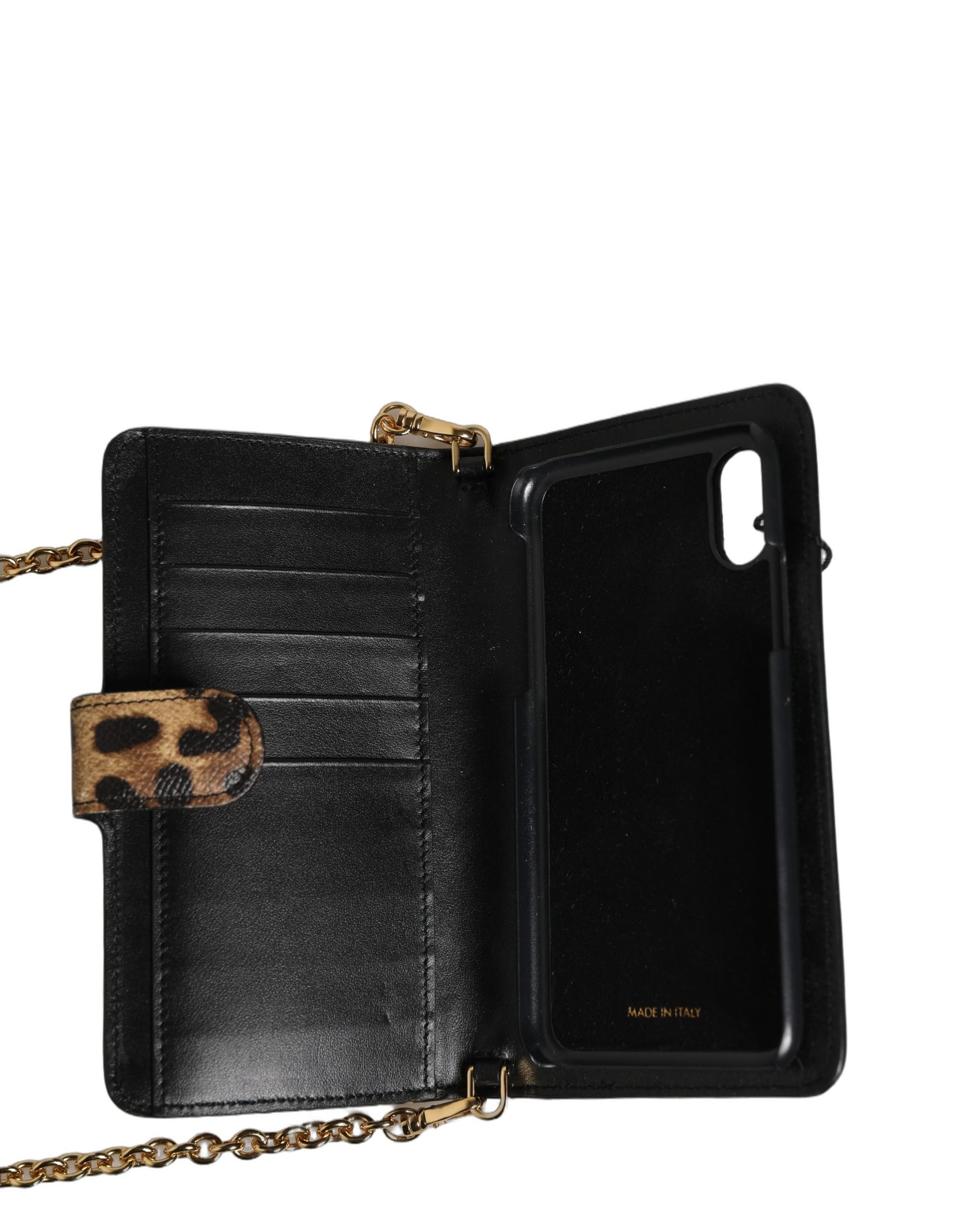 Dolce & Gabbana Flip Cover Brown Leopard Crystal iPhone X - XS Case | Regal Royce