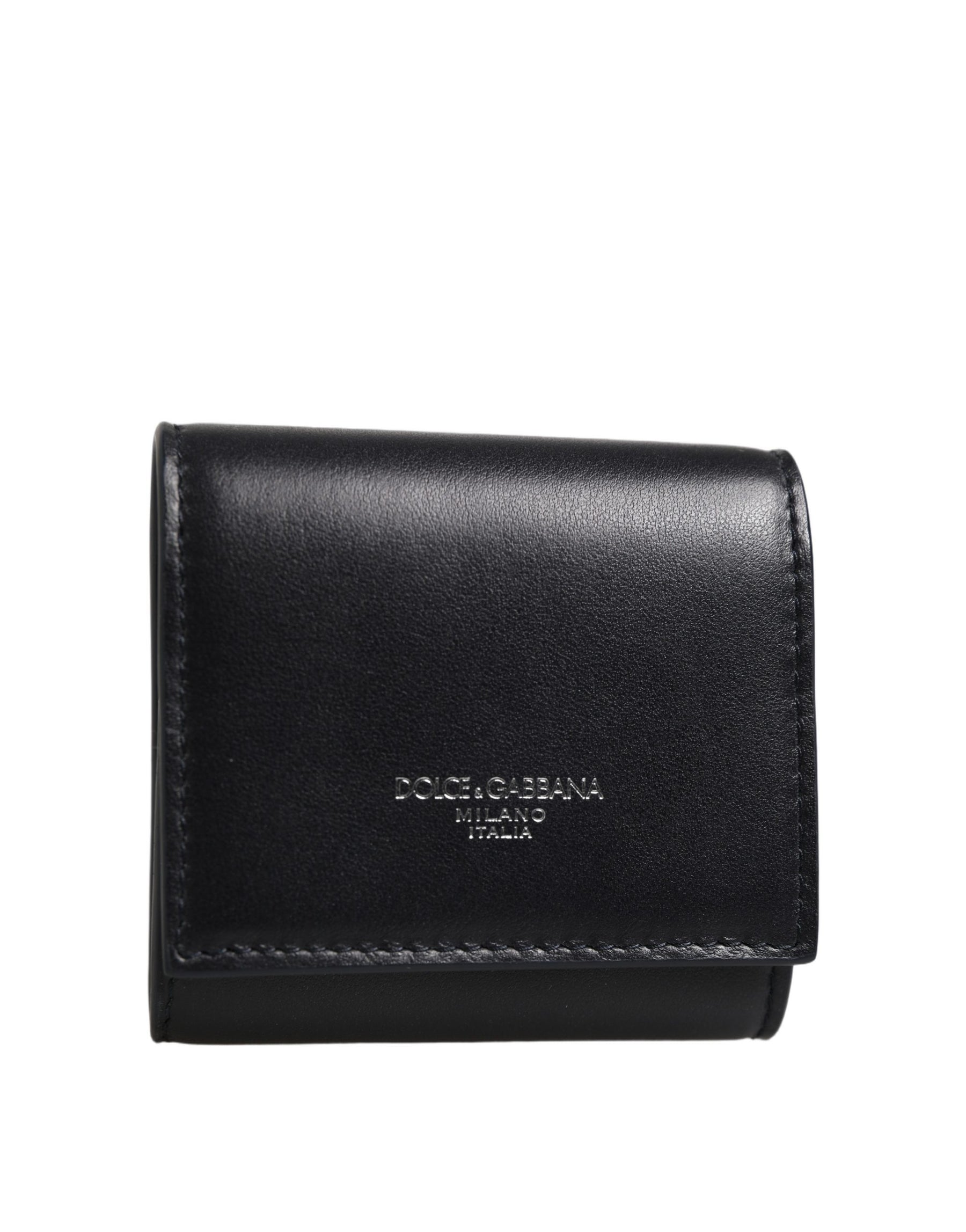 Dolce & Gabbana Black Calfskin Leather Logo Print Bifold CoinPurse Wallet | Regal Royce