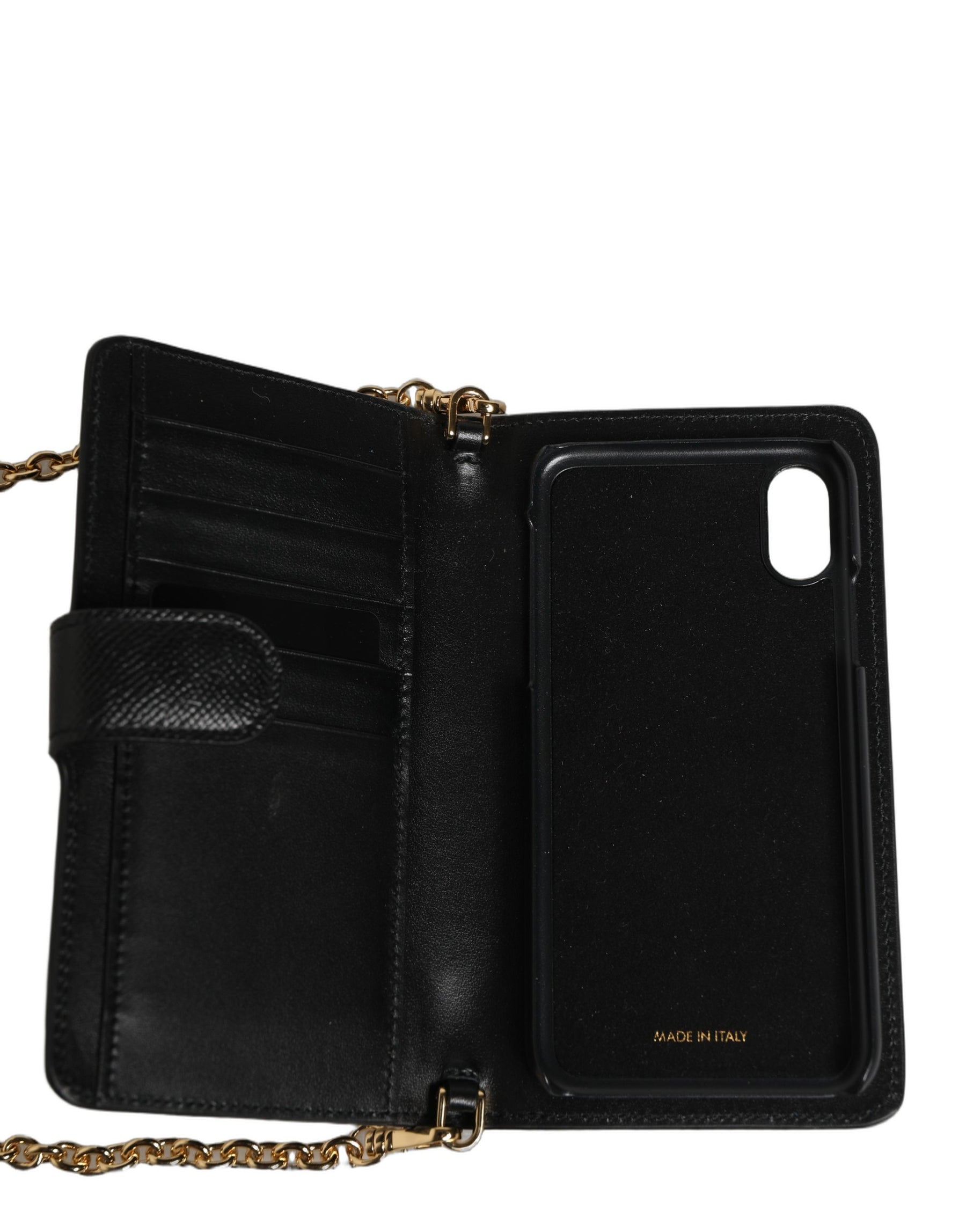 Dolce & Gabbana Case Flip Cover Black Calf Leather iPhone X - XS Phone | Regal Royce