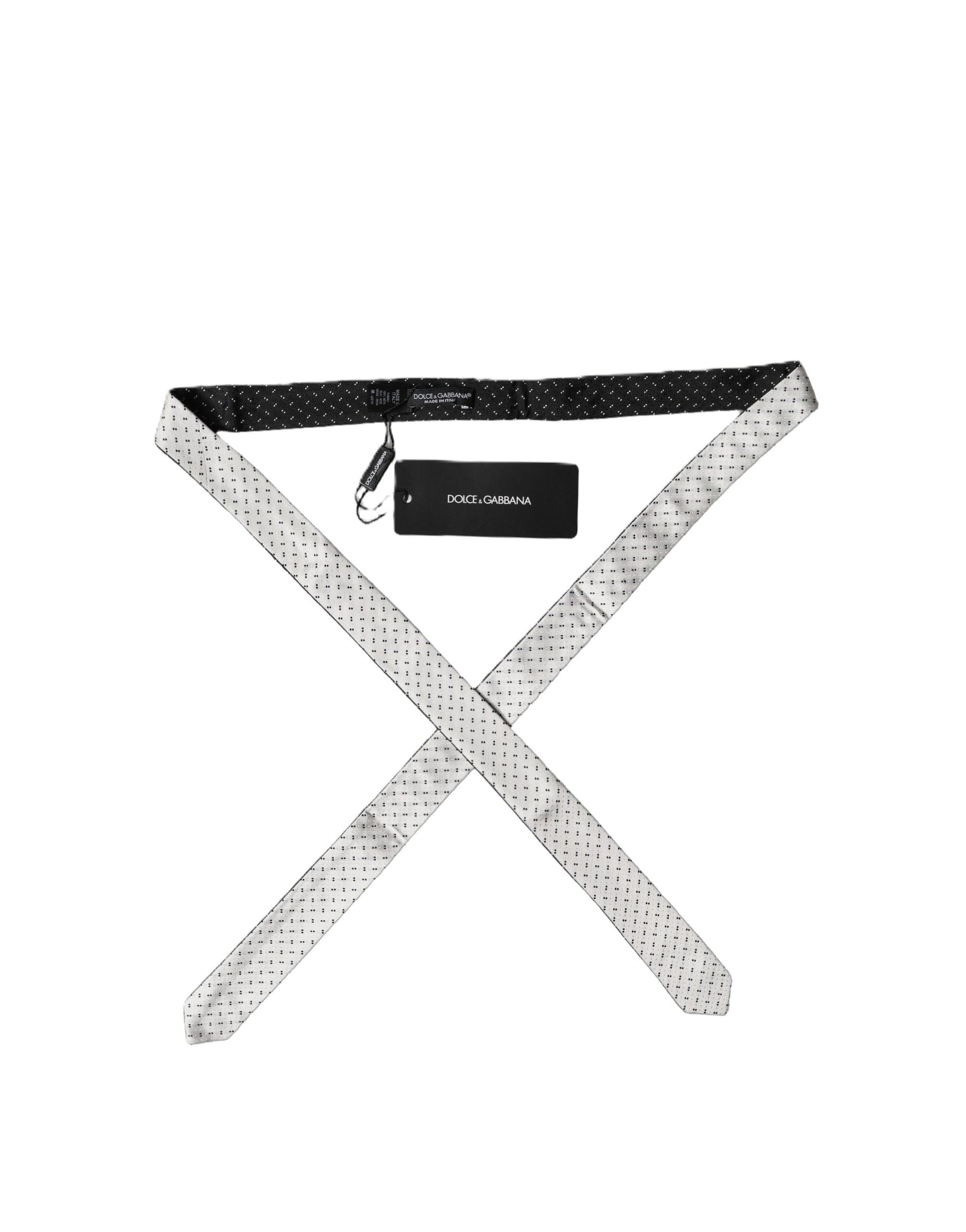 Dolce & Gabbana White Black Patterned Silk Adjustable Men Necktie Tie | Regal Royce