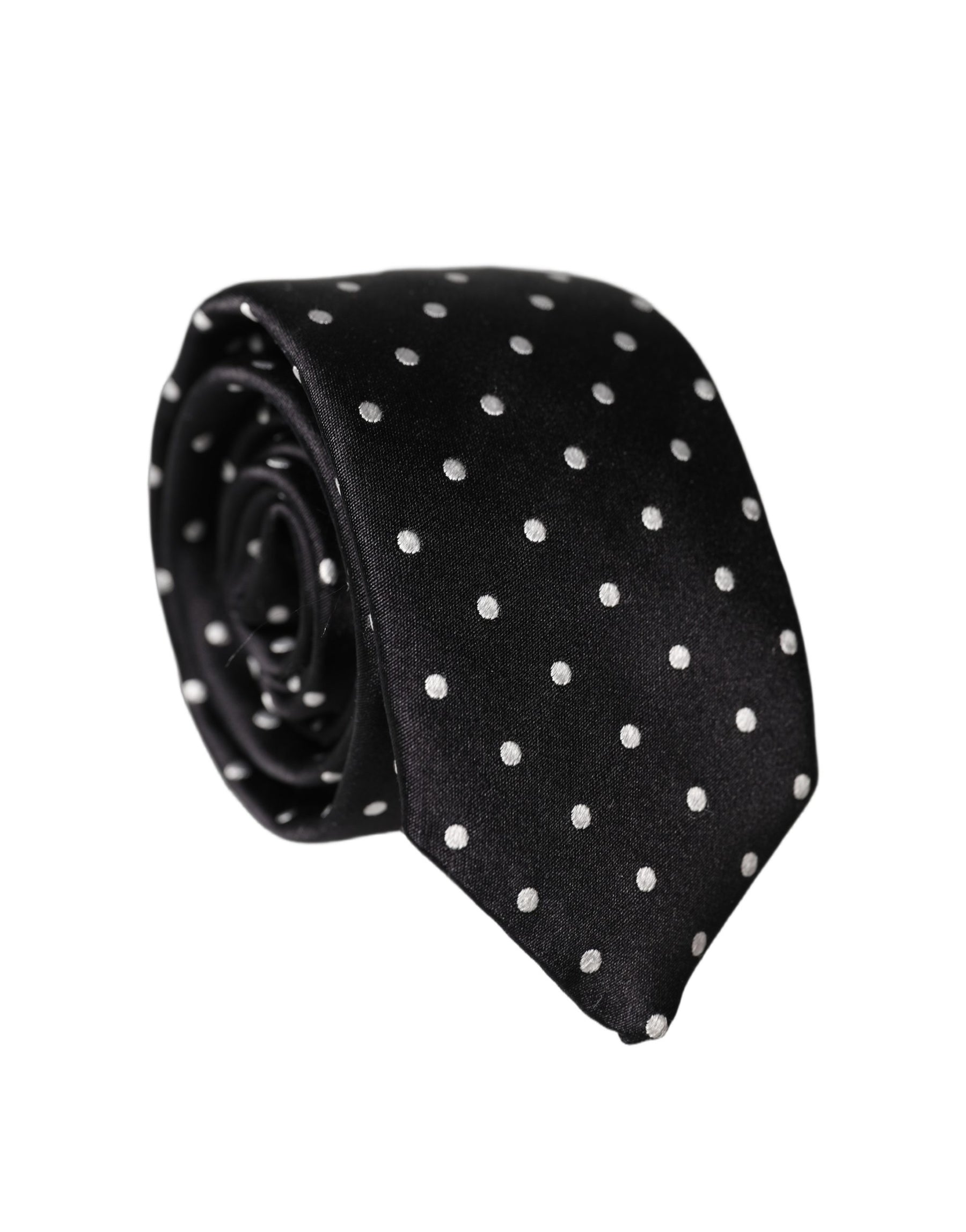 Dolce & Gabbana Black White Polka Dots Silk Adjustable Men Necktie Tie | Regal Royce