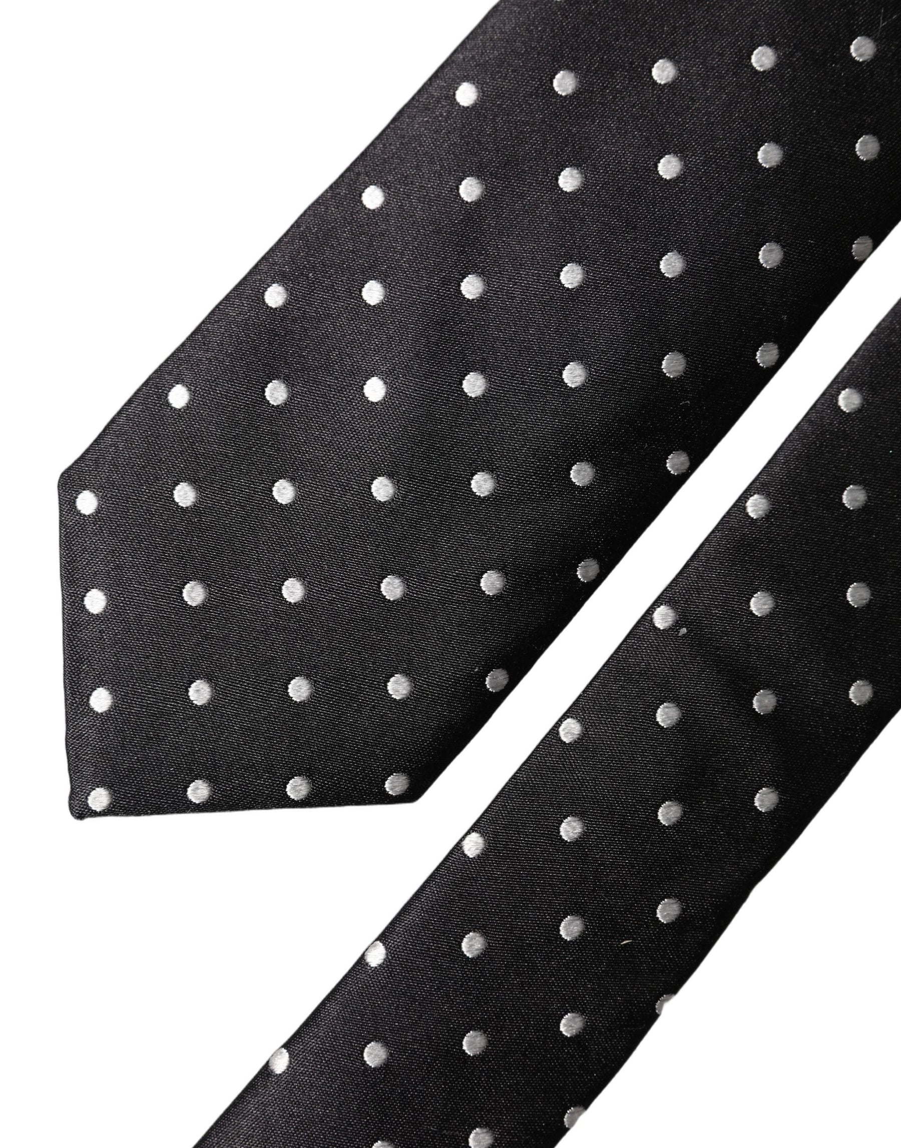 Dolce & Gabbana Black White Polka Dots Silk Adjustable Men Necktie Tie | Regal Royce