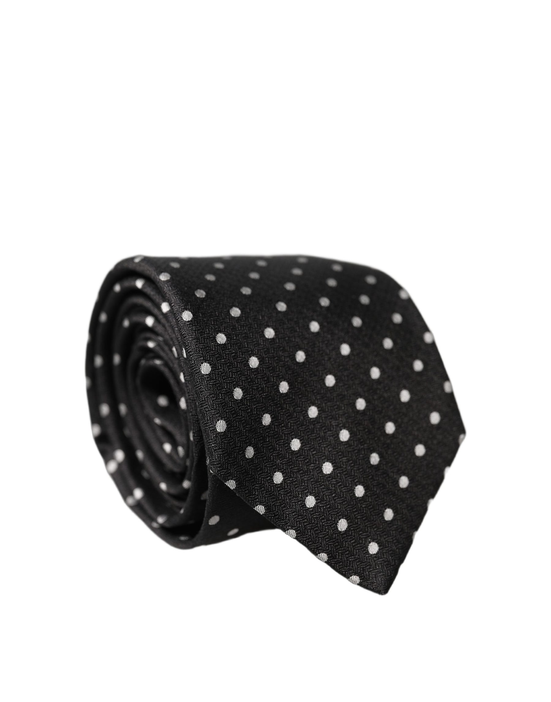Dolce & Gabbana Black White Polka Dots Silk Adjustable Men Necktie Tie | Regal Royce
