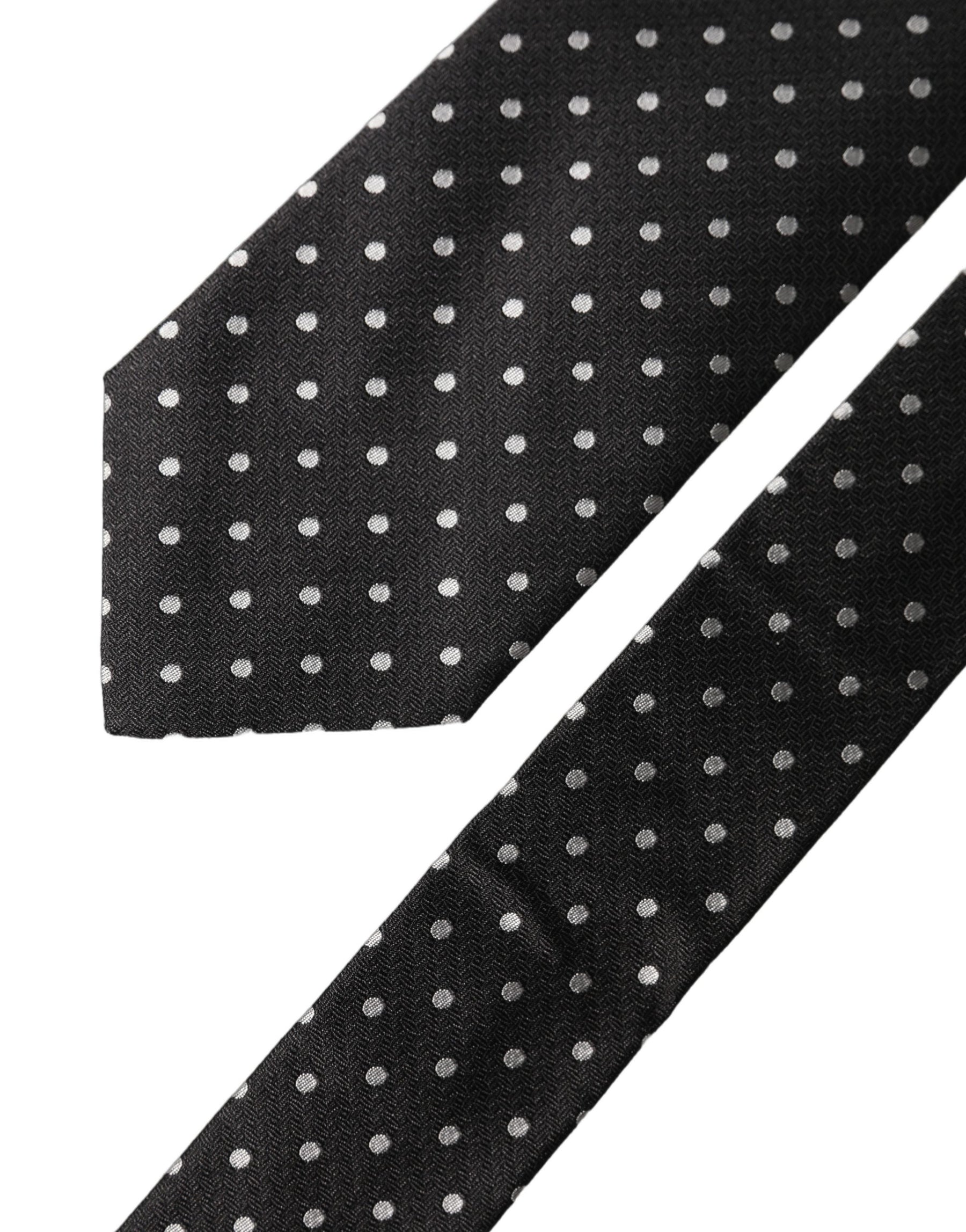 Dolce & Gabbana Black White Polka Dots Silk Adjustable Men Necktie Tie | Regal Royce
