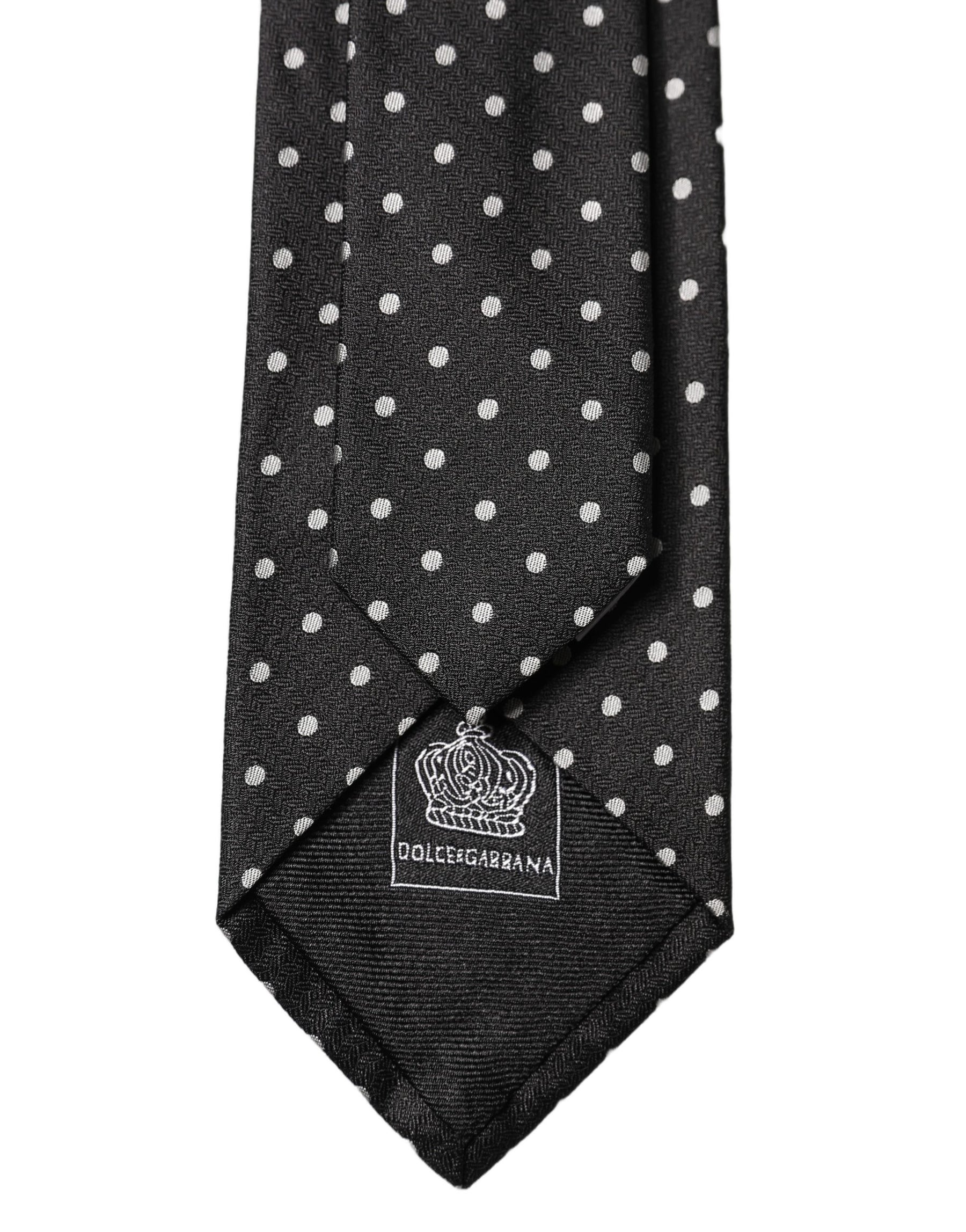 Dolce & Gabbana Black White Polka Dots Silk Adjustable Men Necktie Tie | Regal Royce