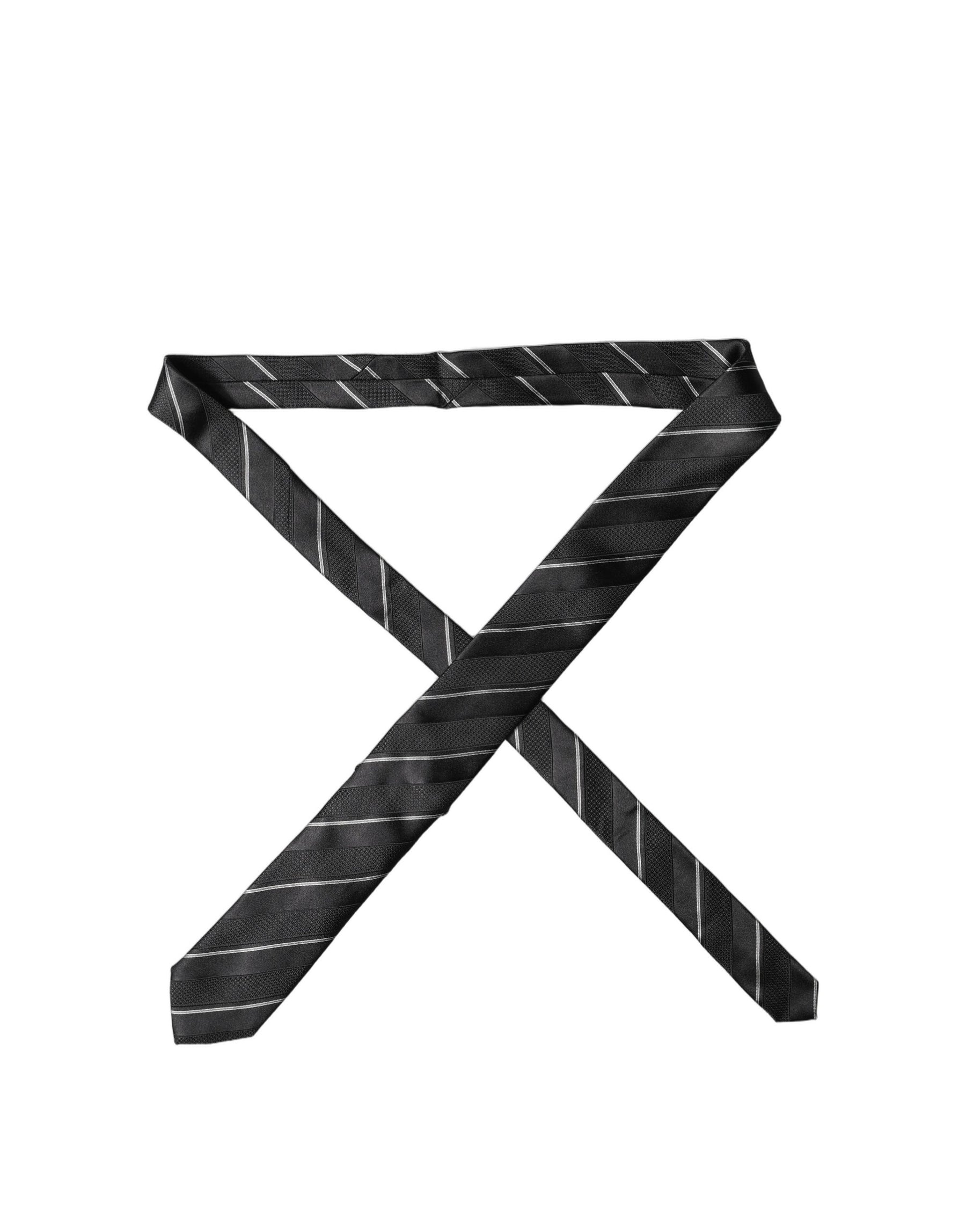 Dolce & Gabbana Black White Stripes 100% Silk Adjustable Men Necktie Tie | Regal Royce