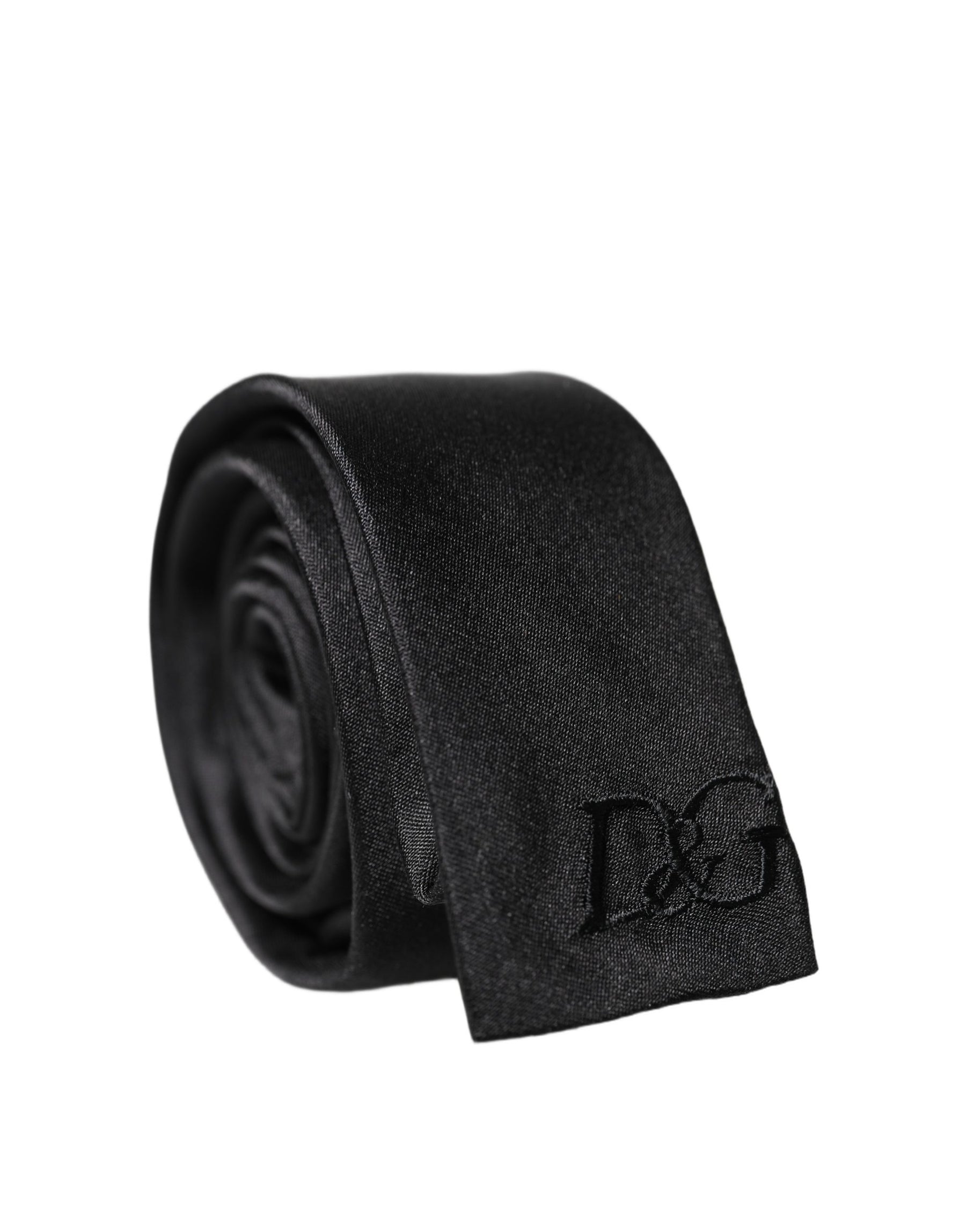Dolce & Gabbana Black D&G Embroidery Silk Adjustable Men Necktie Tie | Regal Royce