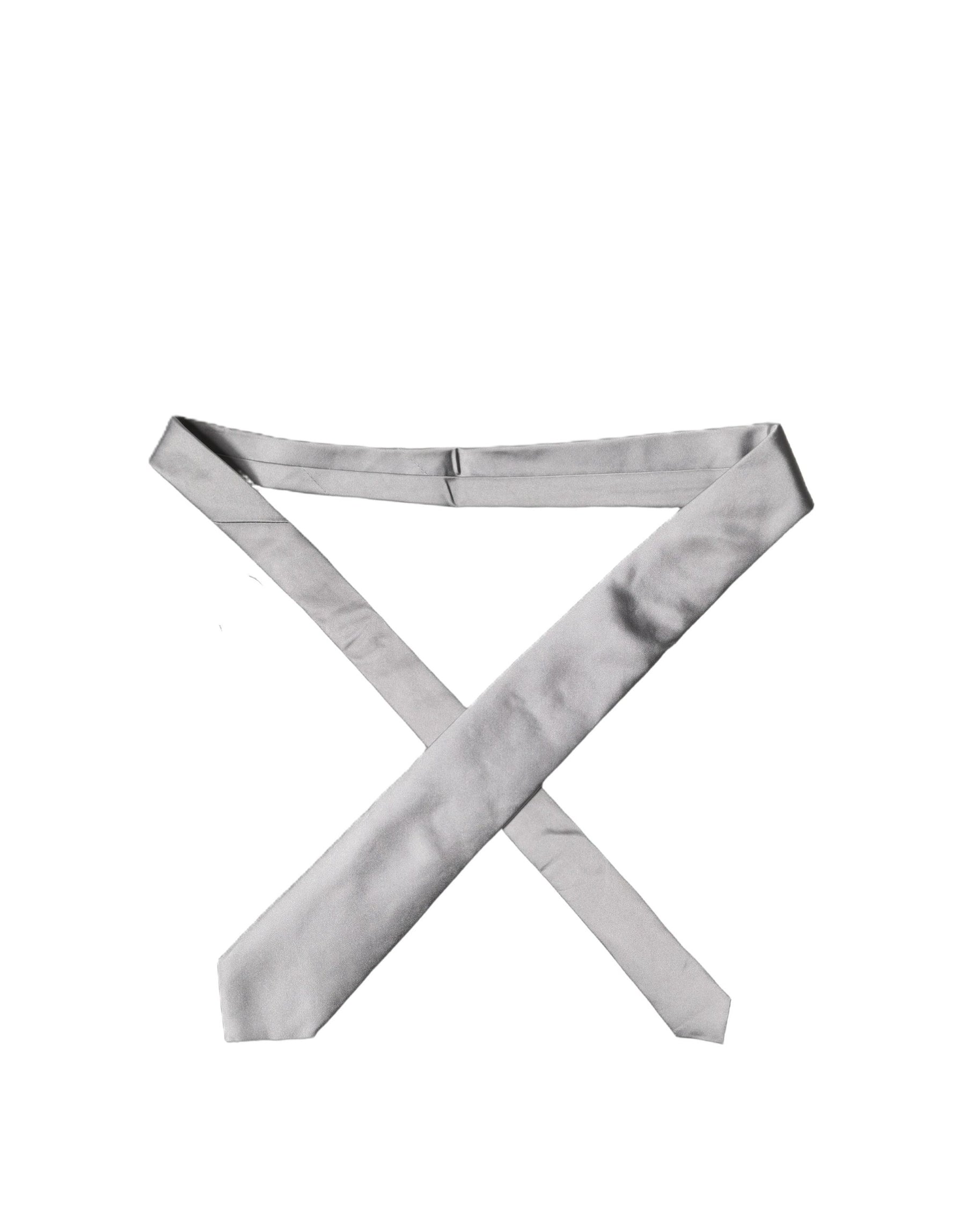 Dolce & Gabbana Gray Satin 100% Silk Adjustable Men Tied Necktie Tie | Regal Royce
