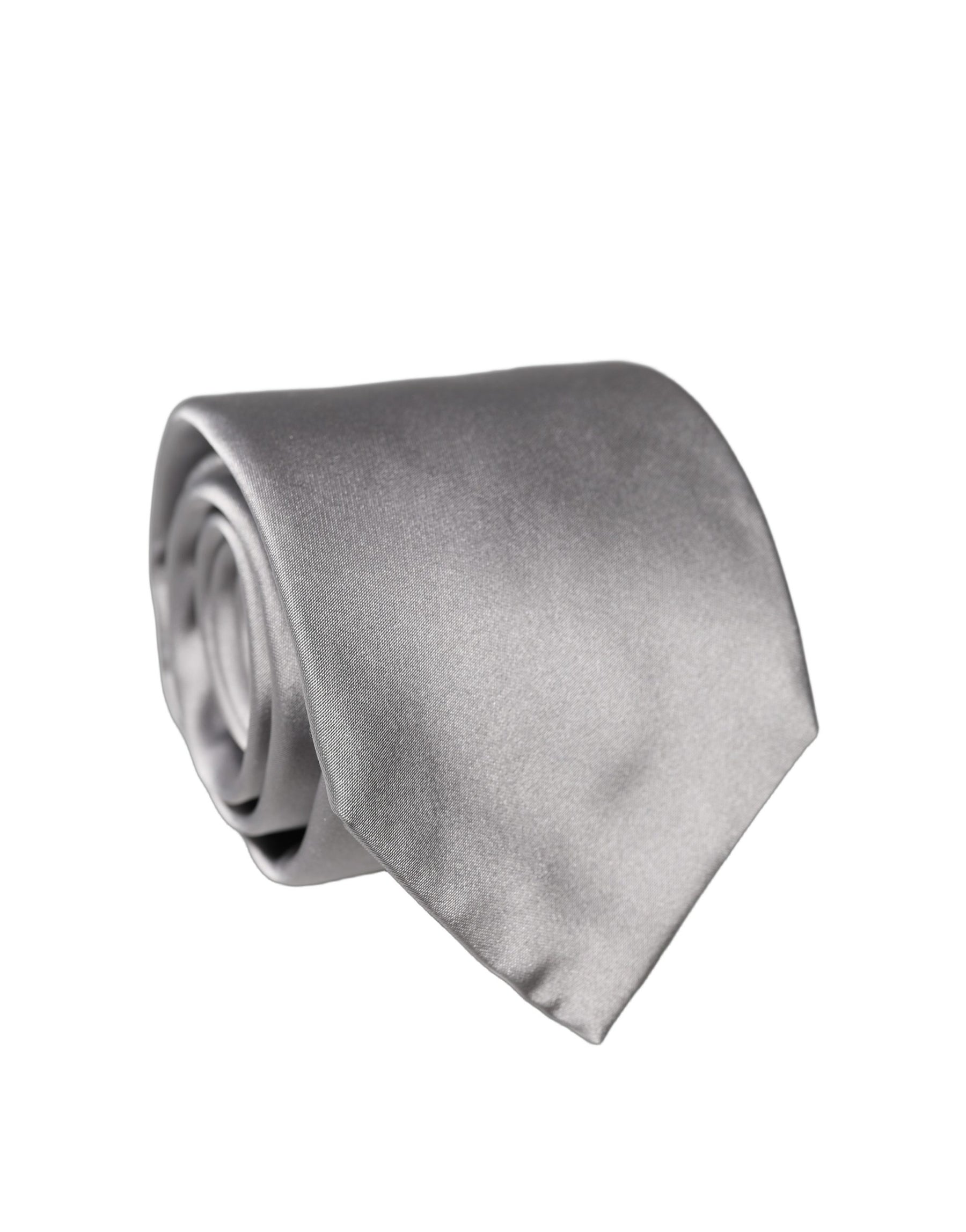 Dolce & Gabbana Gray Satin 100% Silk Adjustable Men Tied Necktie Tie | Regal Royce