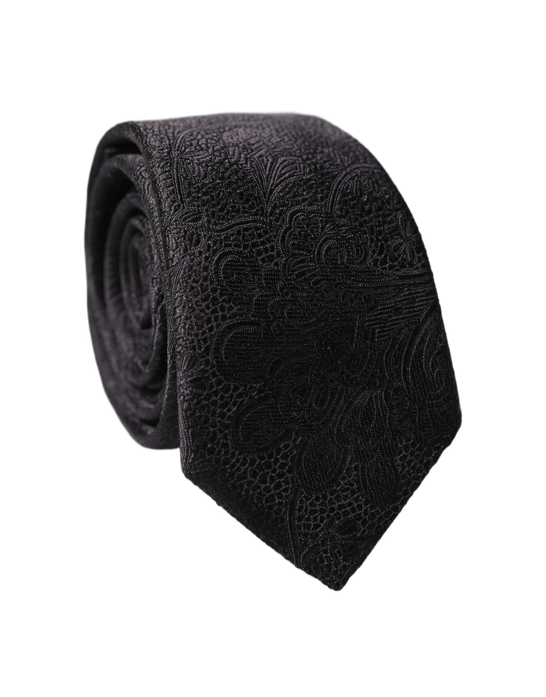 Dolce & Gabbana Black Floral Brocade Silk Adjustable Men Tied Necktie Tie | Regal Royce