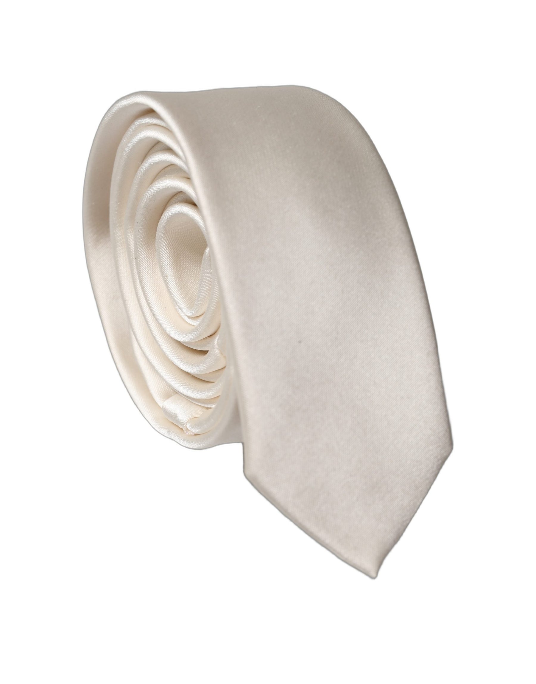 Dolce & Gabbana Off White Solid 100% Silk Adjustable Men Tied Necktie Tie | Regal Royce