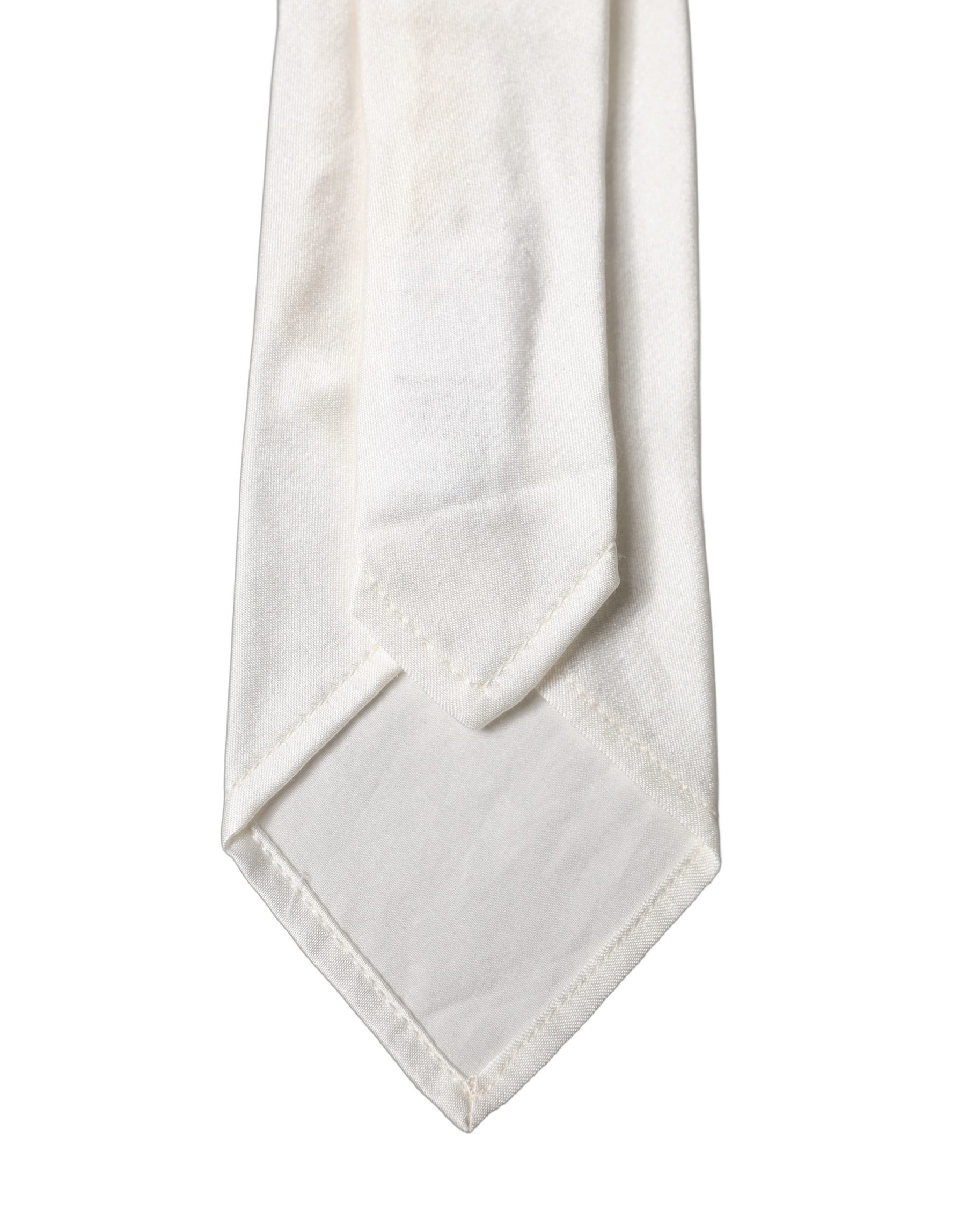 Dolce & Gabbana White Solid Silk Blend Adjustable Men Tied Necktie Tie | Regal Royce