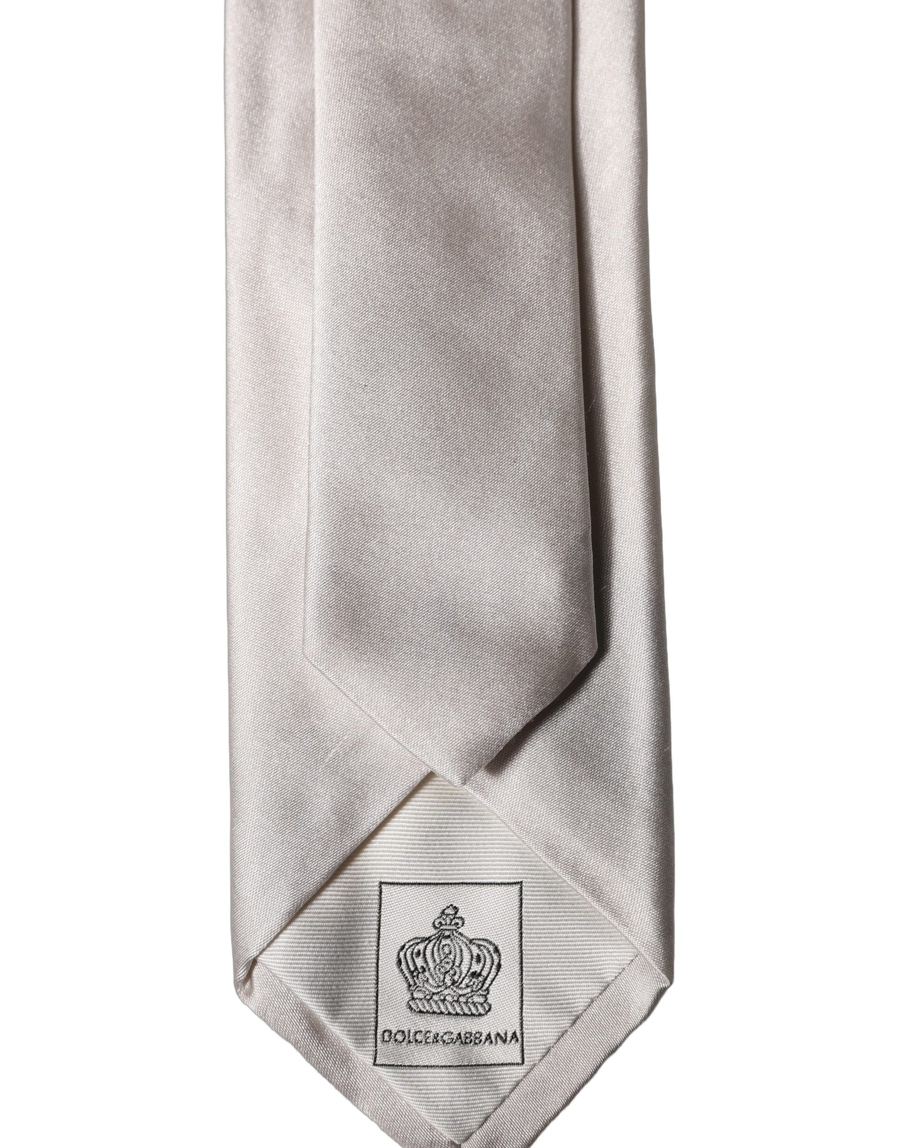 Dolce & Gabbana Light Gray Silk Satin Wide Adjustable Men Necktie Tie | Regal Royce