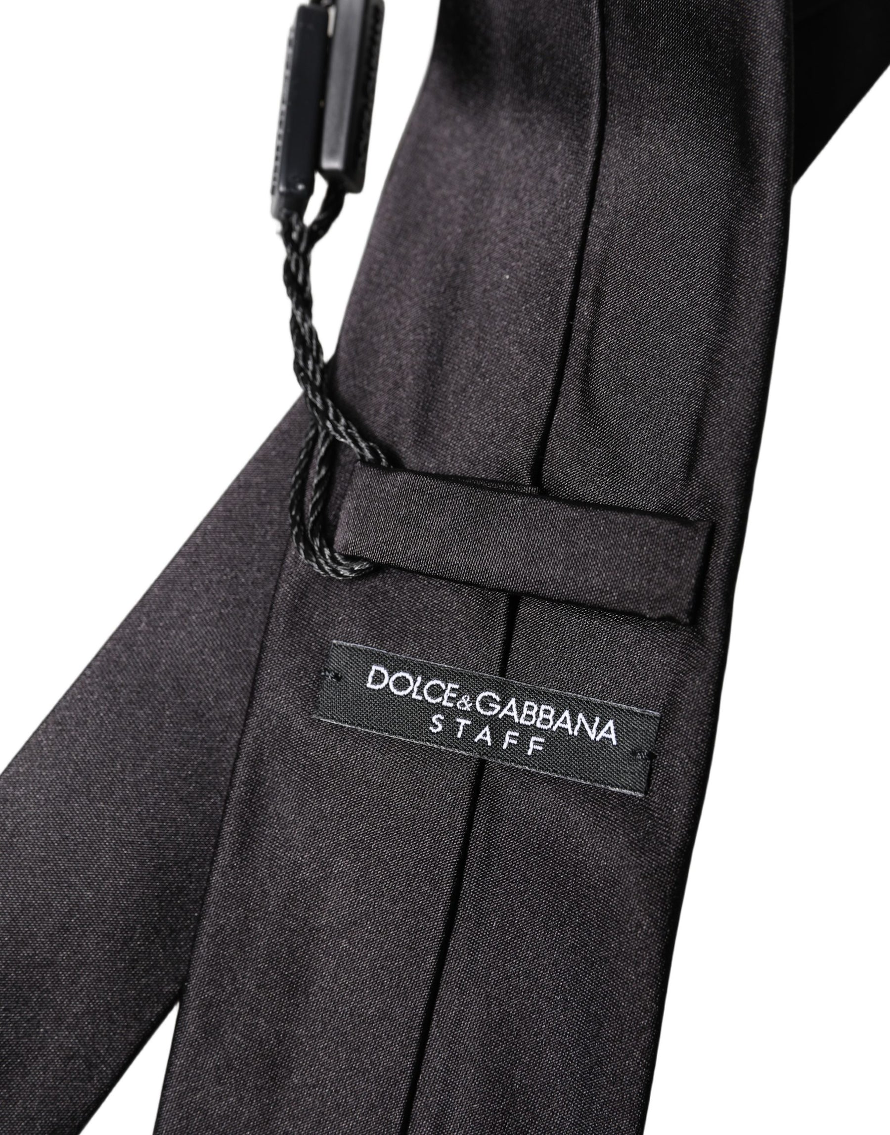 Dolce & Gabbana Black Solid 100% Silk Adjustable Men Tied Necktie Tie | Regal Royce
