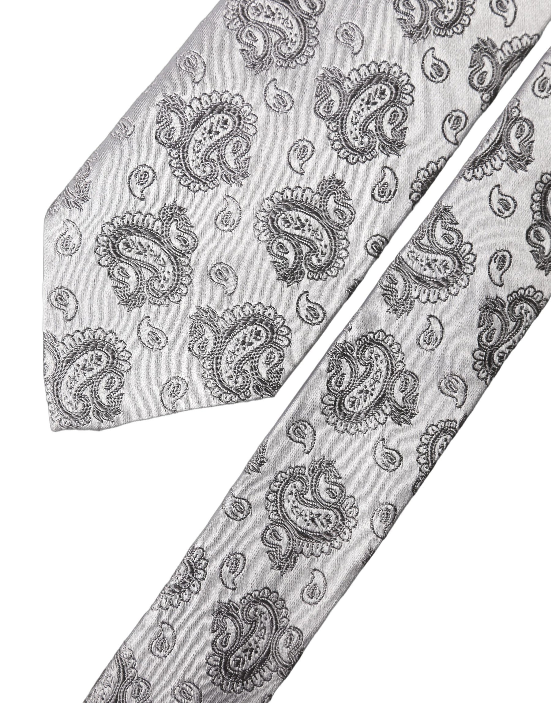 Dolce & Gabbana Silver Gray Paisley Silk Adjustable Men Tied Necktie Tie | Regal Royce