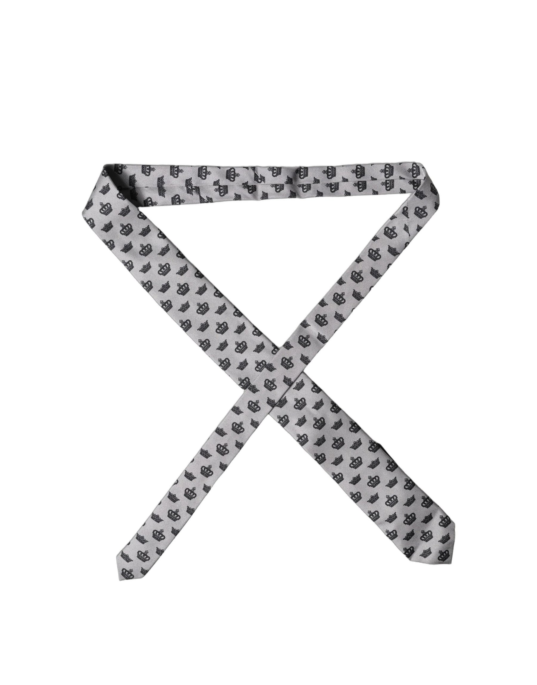 Dolce & Gabbana Gray Crown Fantasy Silk Adjustable Men Tied Necktie Tie | Regal Royce