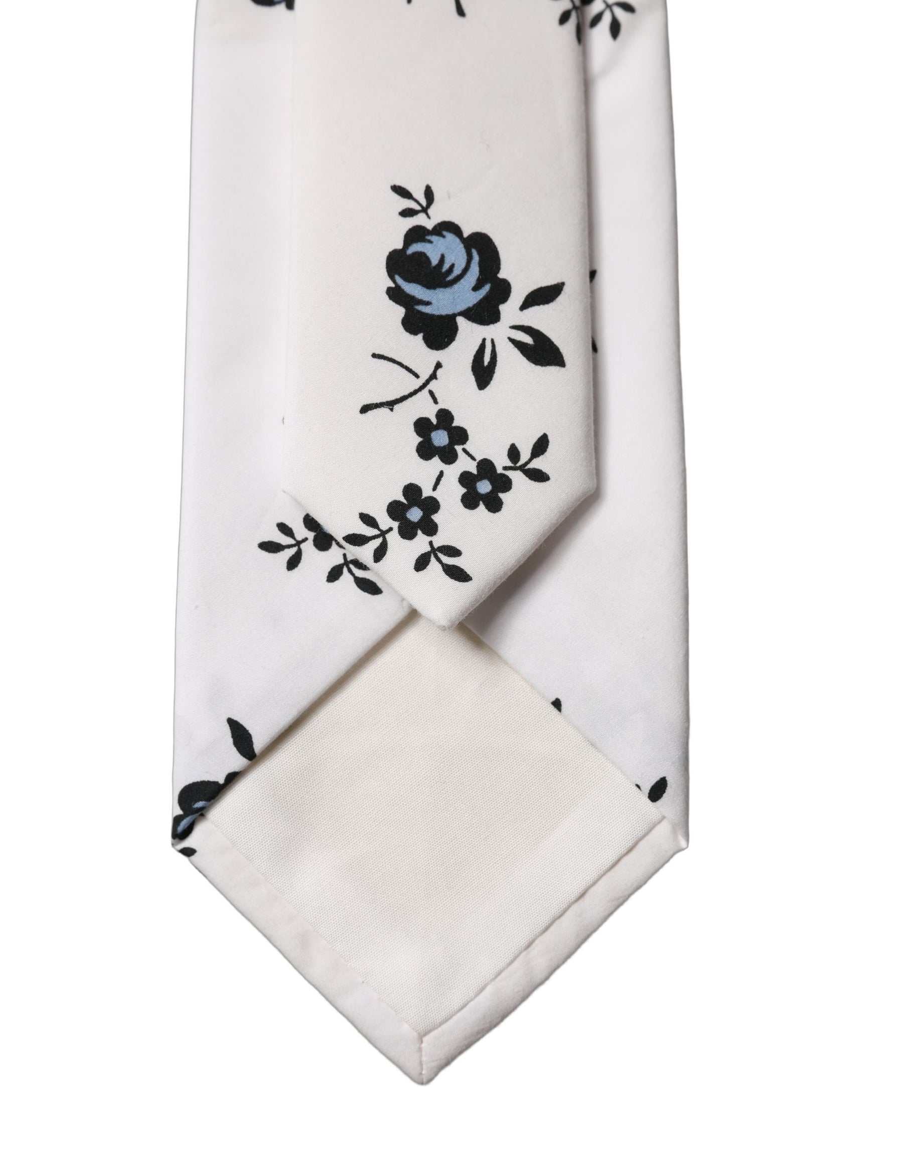 Dolce & Gabbana White Floral Fantasy Cotton Adjustable Men Necktie Tie | Regal Royce