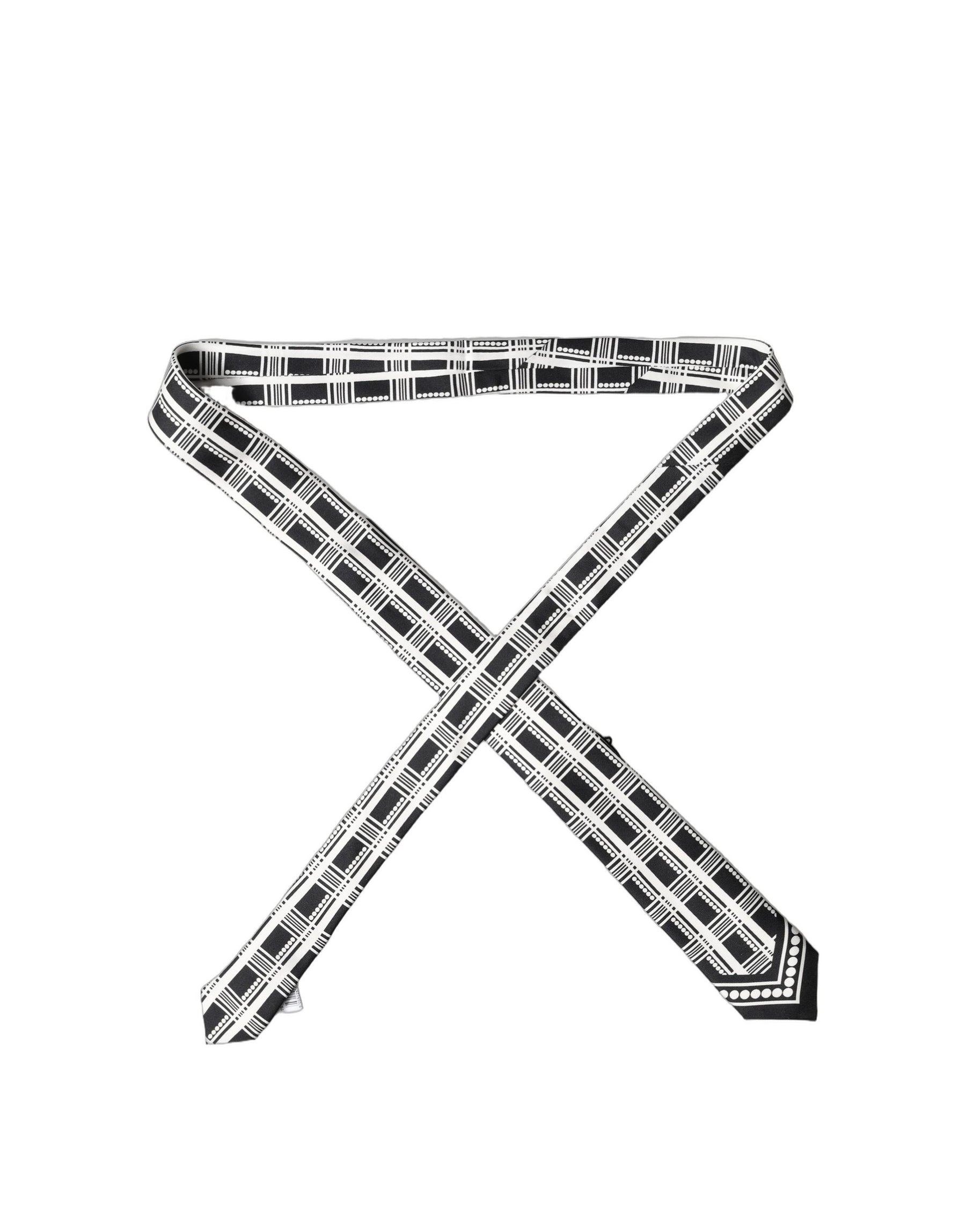 Dolce & Gabbana Black White Abstract Silk Adjustable Men Tied Necktie Tie | Regal Royce
