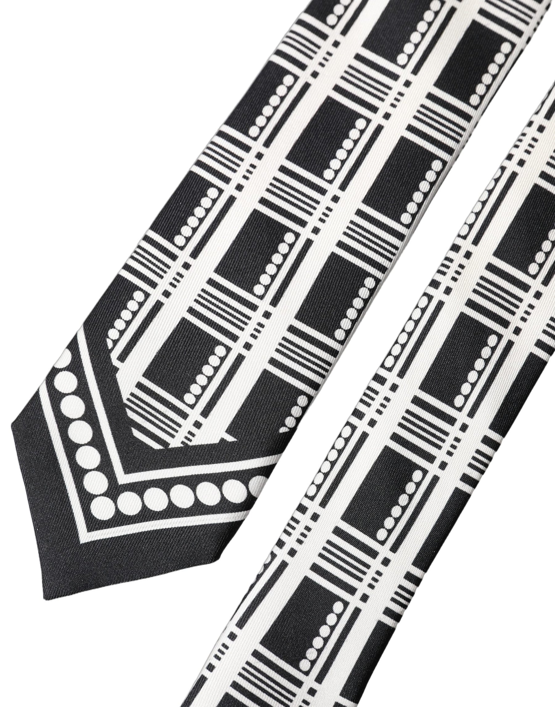 Dolce & Gabbana Black White Abstract Silk Adjustable Men Tied Necktie Tie | Regal Royce
