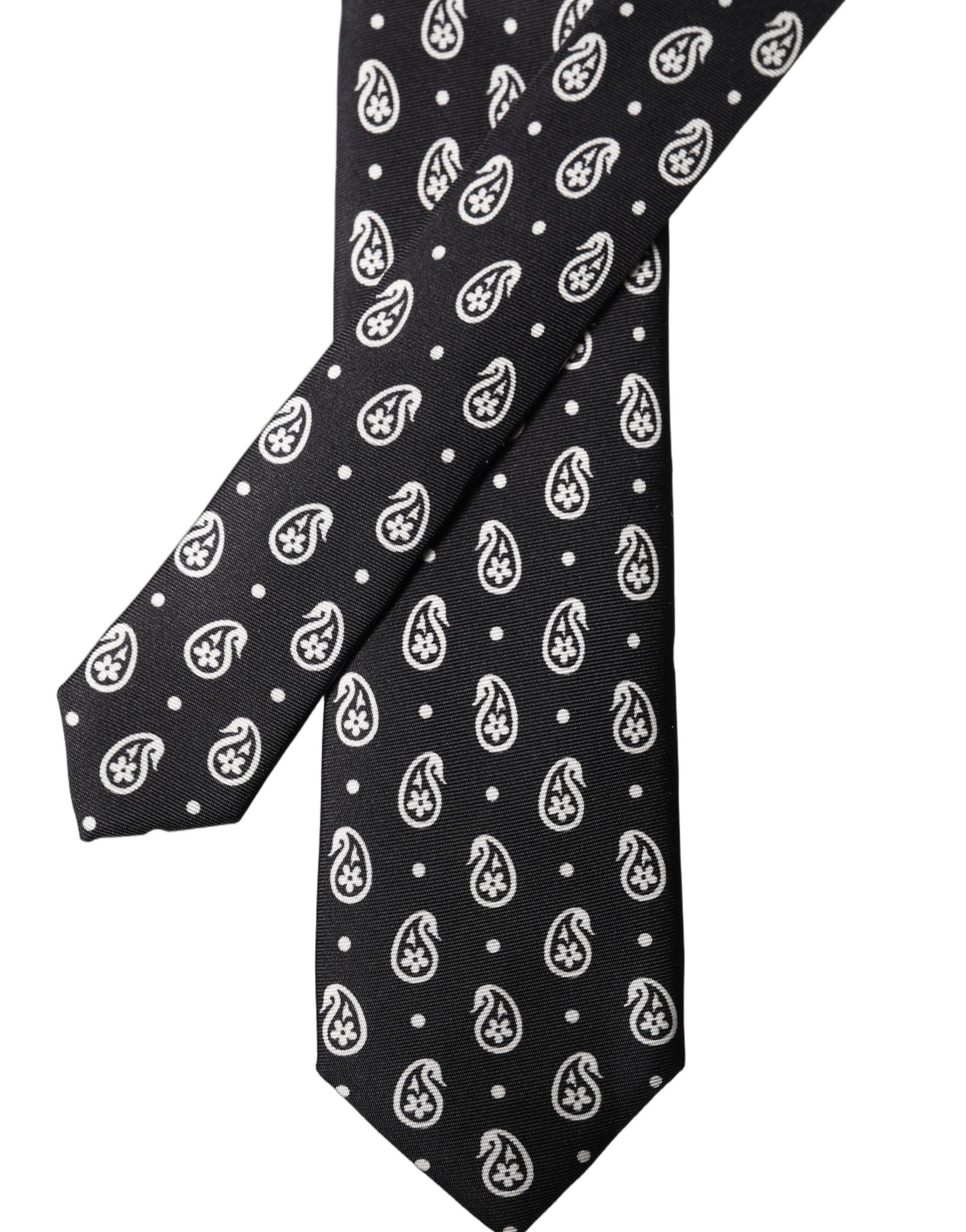 Dolce & Gabbana Black Paisley 100% Silk Adjustable Men Tied Necktie Tie | Regal Royce
