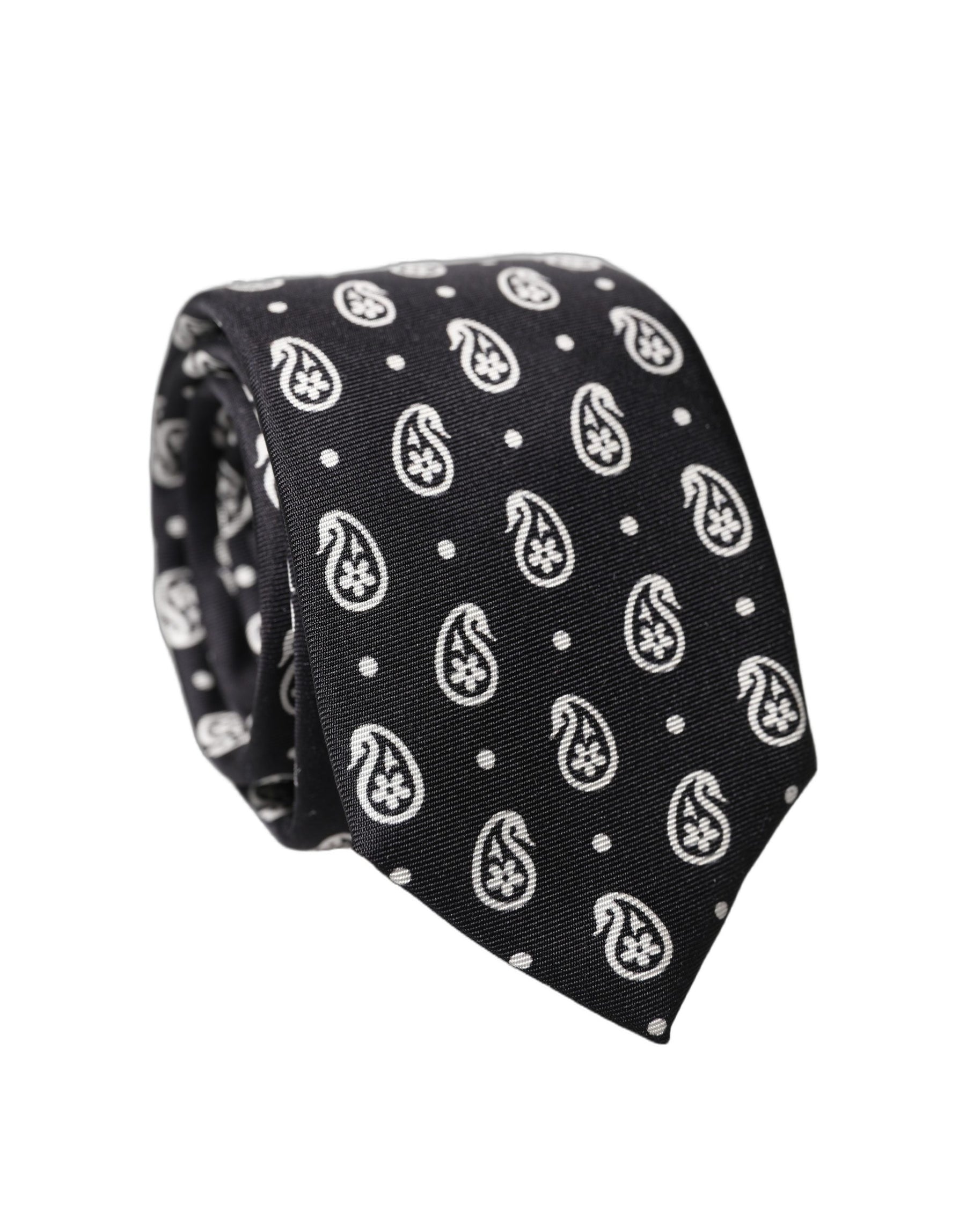 Dolce & Gabbana Black Paisley 100% Silk Adjustable Men Tied Necktie Tie | Regal Royce