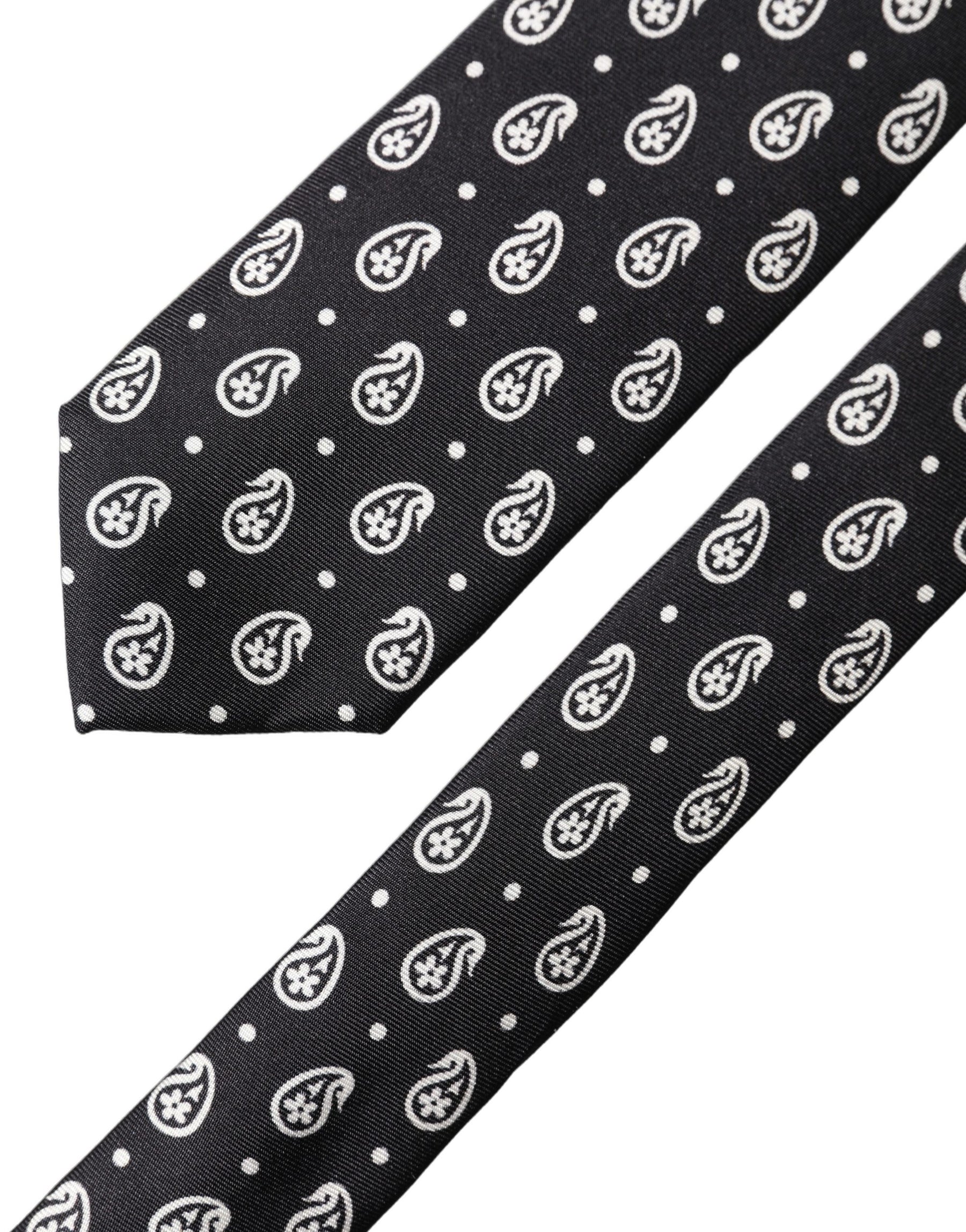 Dolce & Gabbana Black Paisley 100% Silk Adjustable Men Tied Necktie Tie | Regal Royce