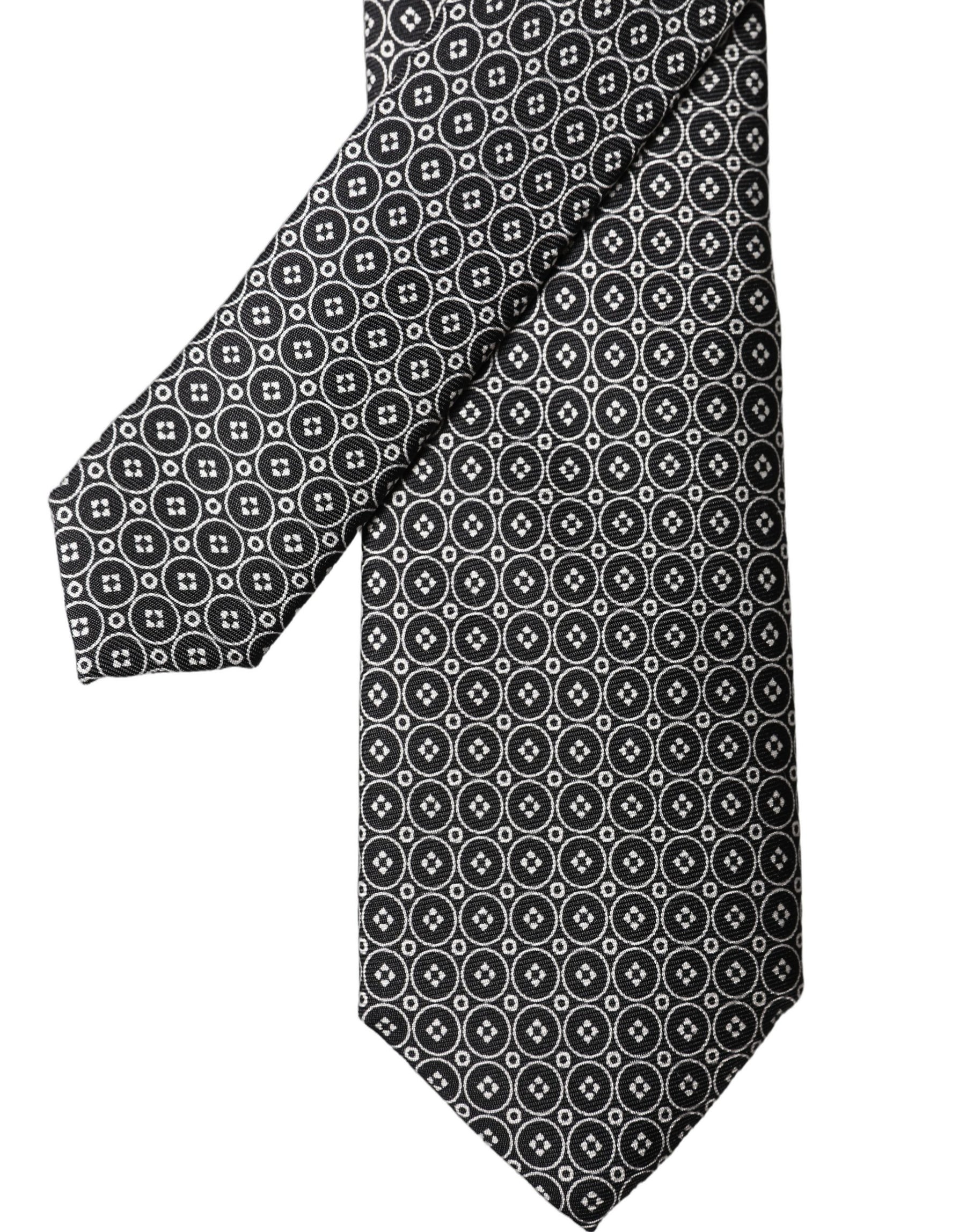 Dolce & Gabbana Black White Patterned Silk Adjustable Men Necktie Tie | Regal Royce