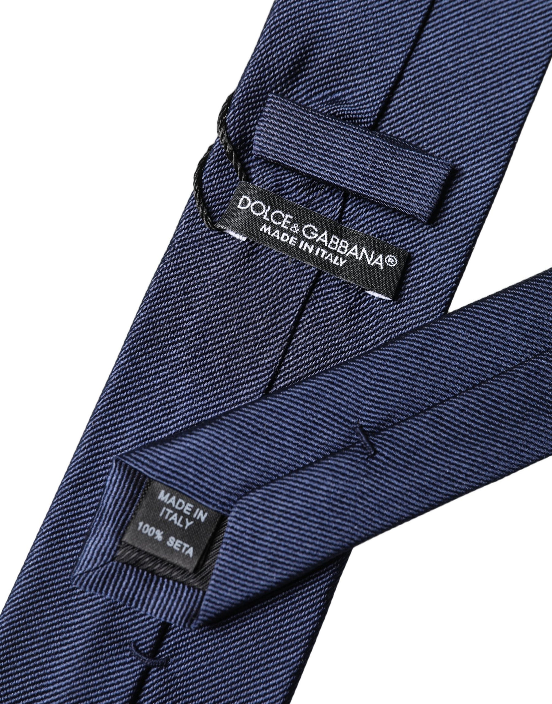 Dolce & Gabbana Navy Blue Solid 100% Silk Adjustable Men Necktie Tie | Regal Royce