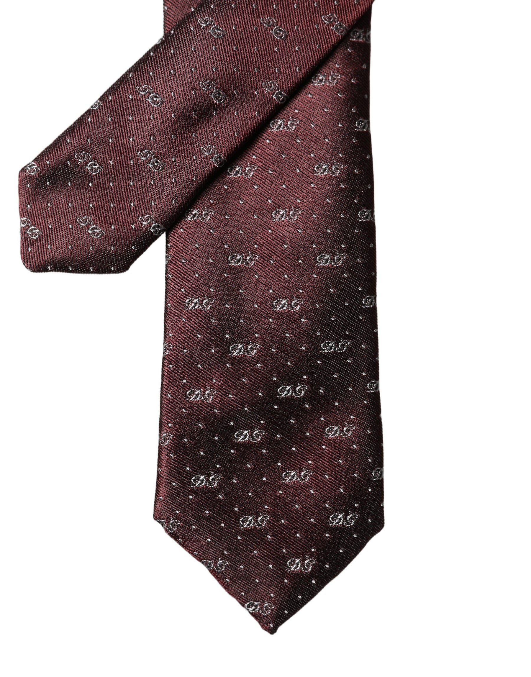 Dolce & Gabbana Burgundy Logo Monogram Silk Adjustable Men Necktie Tie | Regal Royce