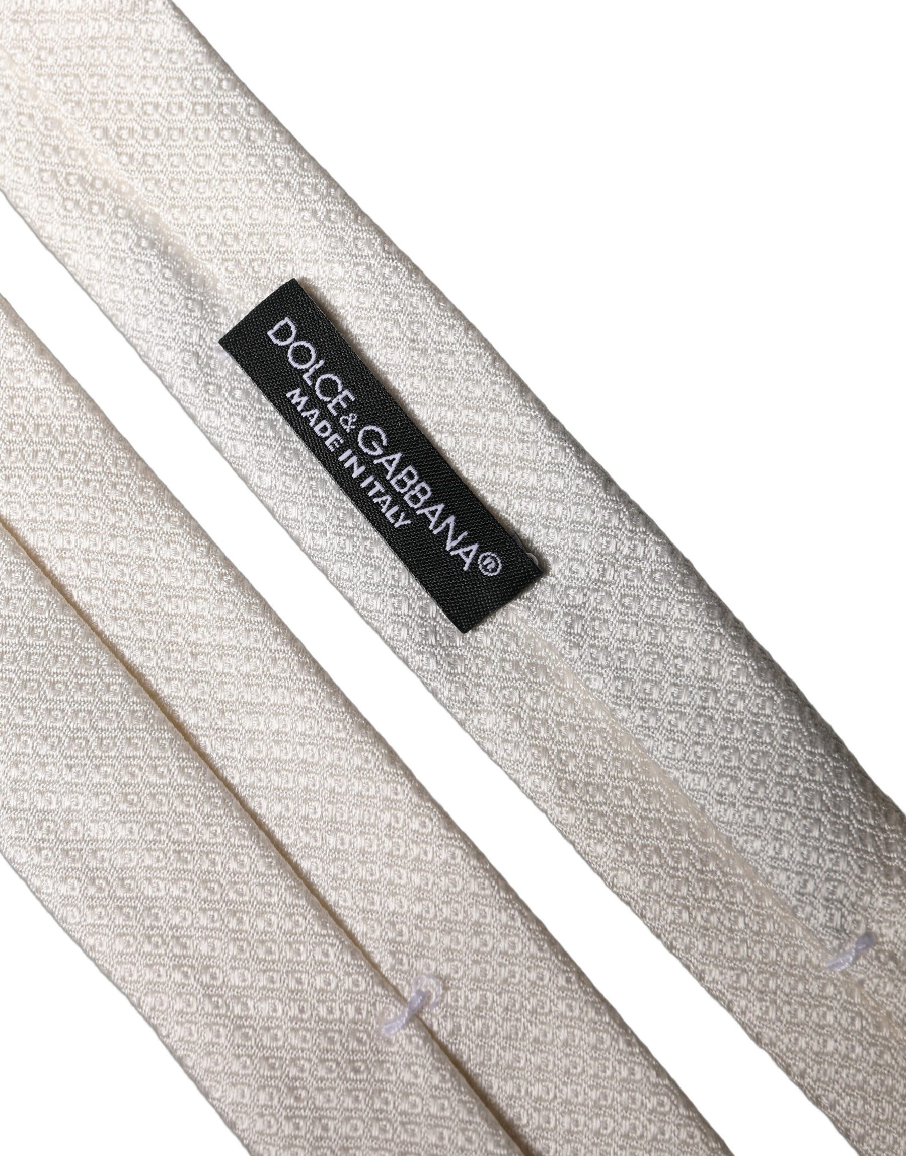Dolce & Gabbana White Solid Textured Silk Adjustable Men Tied Necktie Tie | Regal Royce
