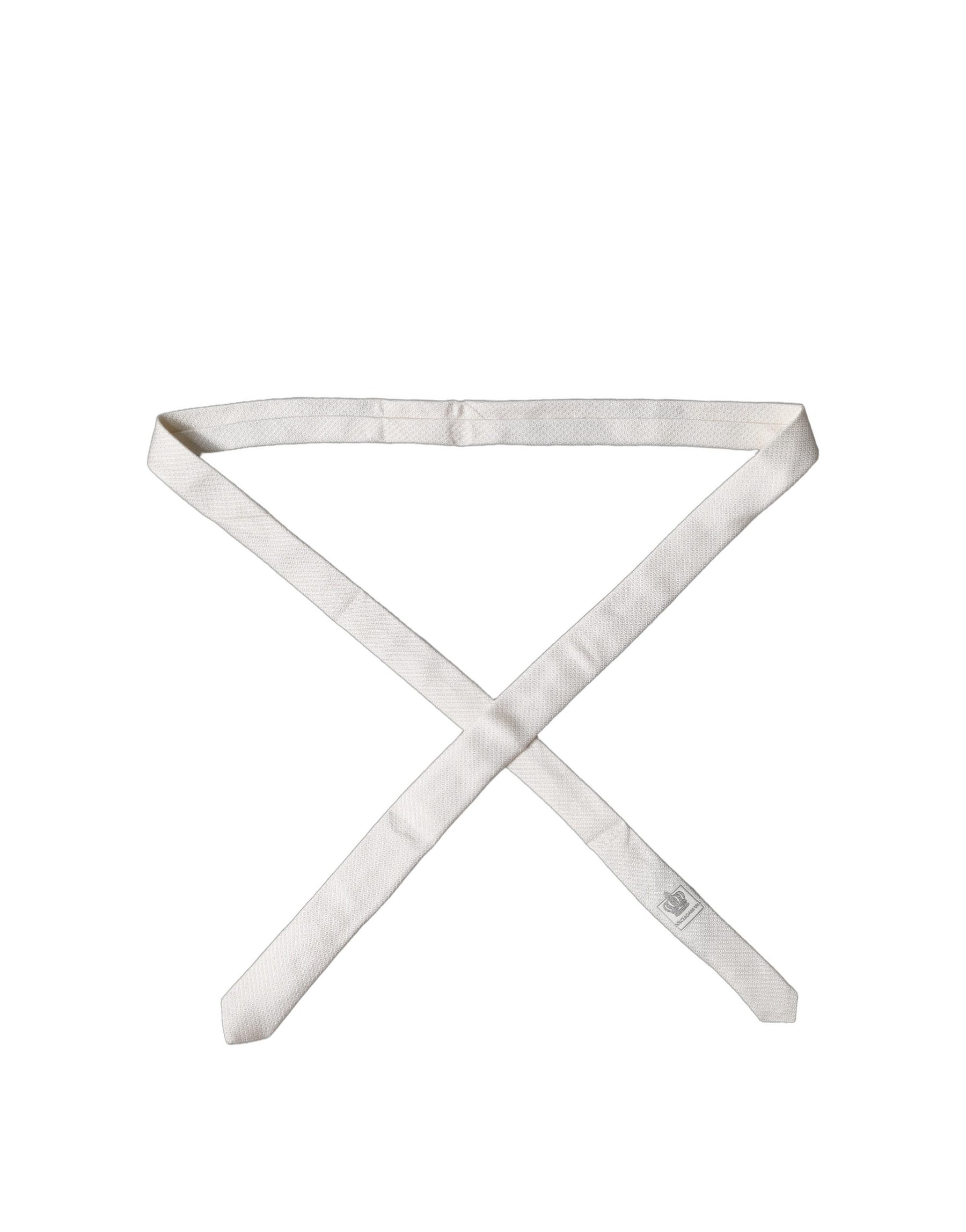 Dolce & Gabbana White Solid Textured Silk Adjustable Men Tied Necktie Tie | Regal Royce
