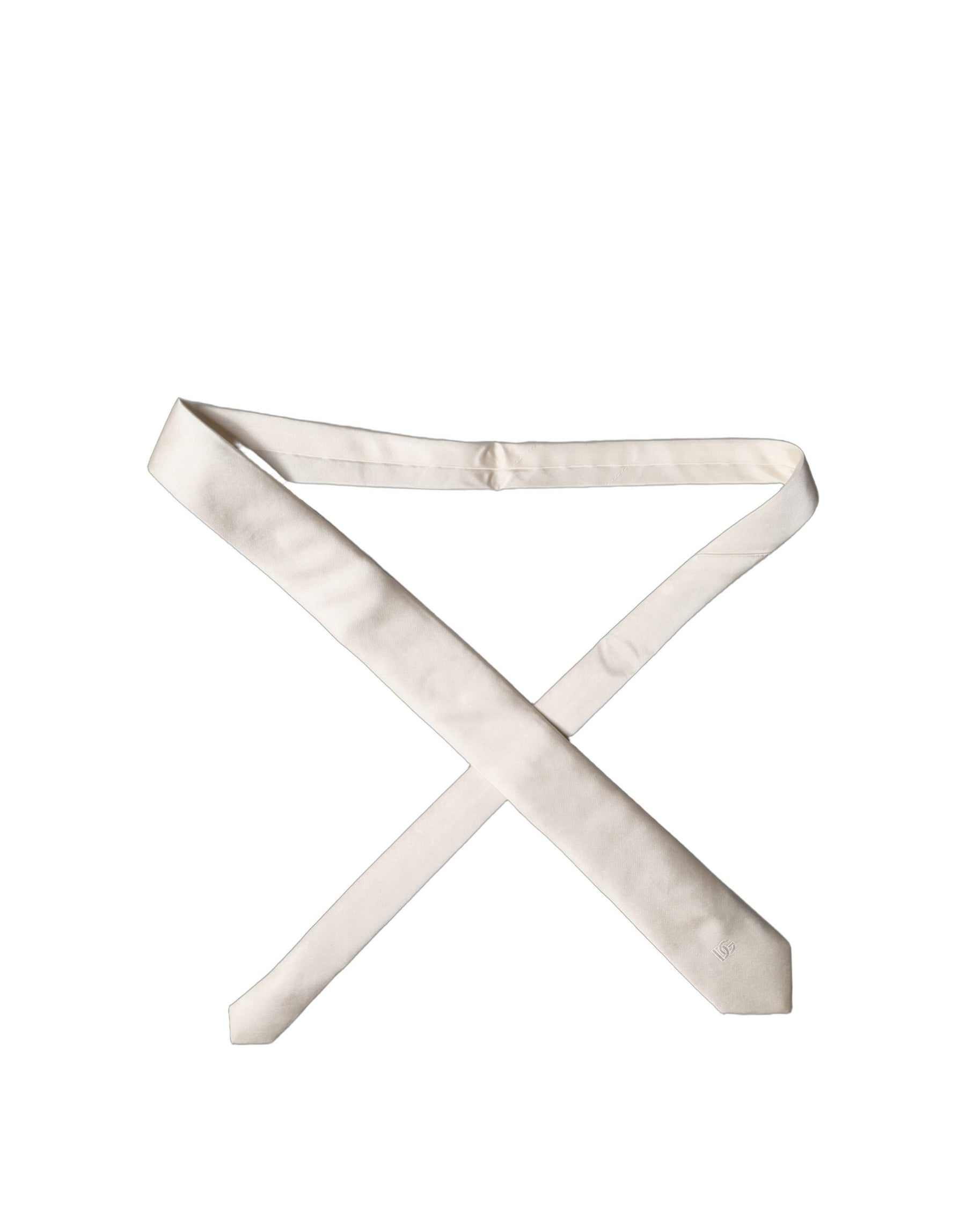 Dolce & Gabbana Off White DG Embroidery Silk Adjustable Men Necktie Tie | Regal Royce
