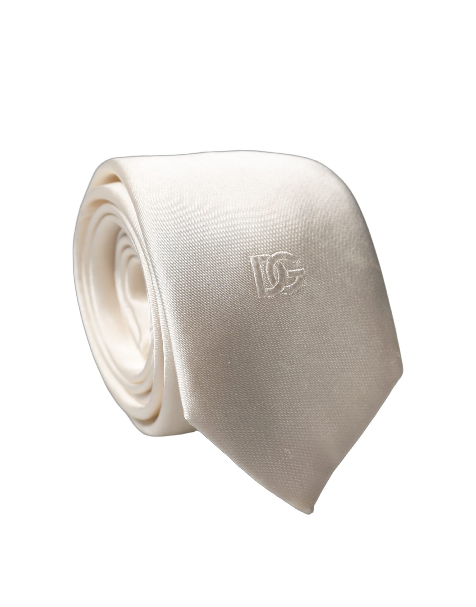 Dolce & Gabbana Off White DG Embroidery Silk Adjustable Men Necktie Tie | Regal Royce