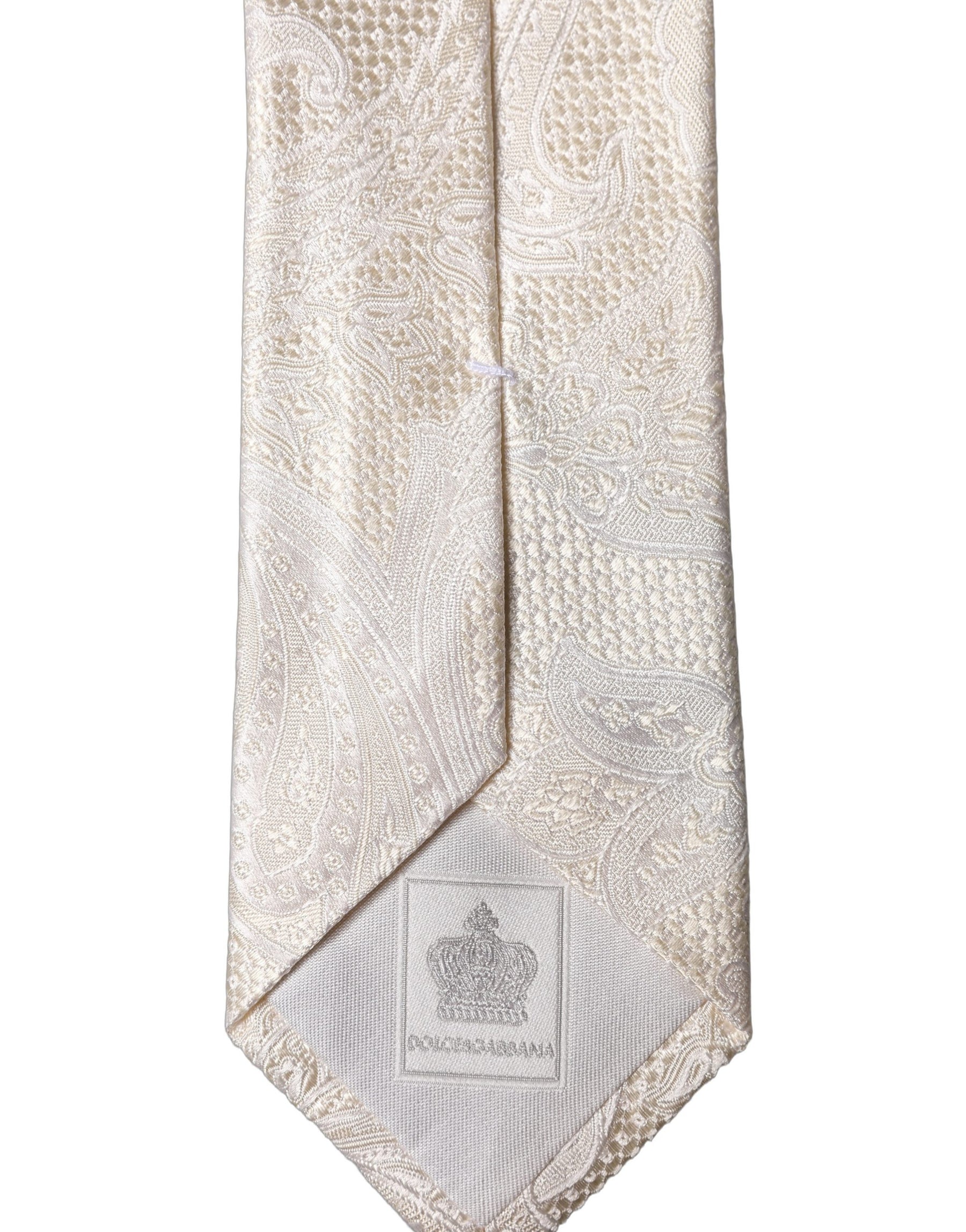 Dolce & Gabbana Off White Floral Silk Adjustable Men Tied Necktie Tie | Regal Royce