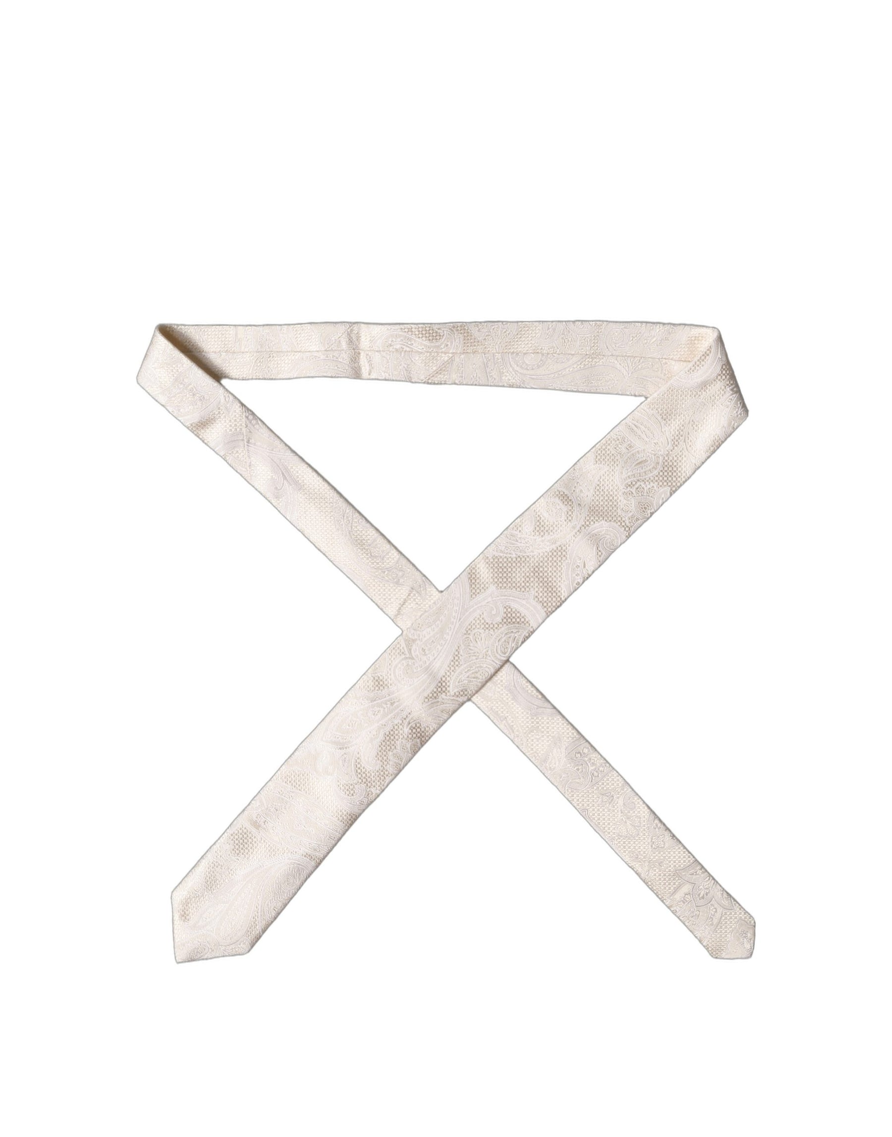 Dolce & Gabbana Off White Floral Silk Adjustable Men Tied Necktie Tie | Regal Royce